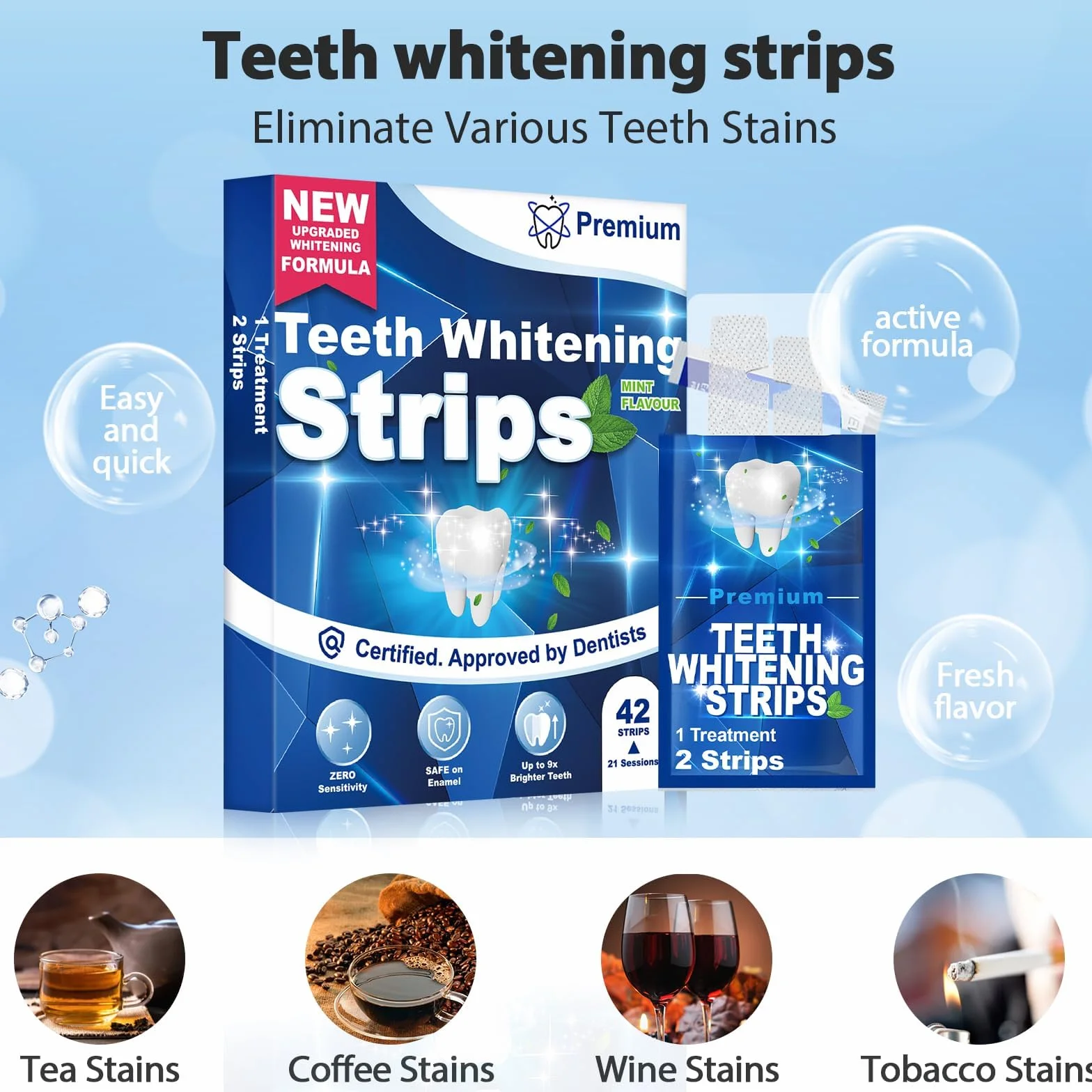 Sbiancante Denti Professionale - Strisce Sbiancanti Denti 42 Strisce, 21 Sessioni Sbiancamento Denti - Rimuove Macchie, Sicuro per Smalto