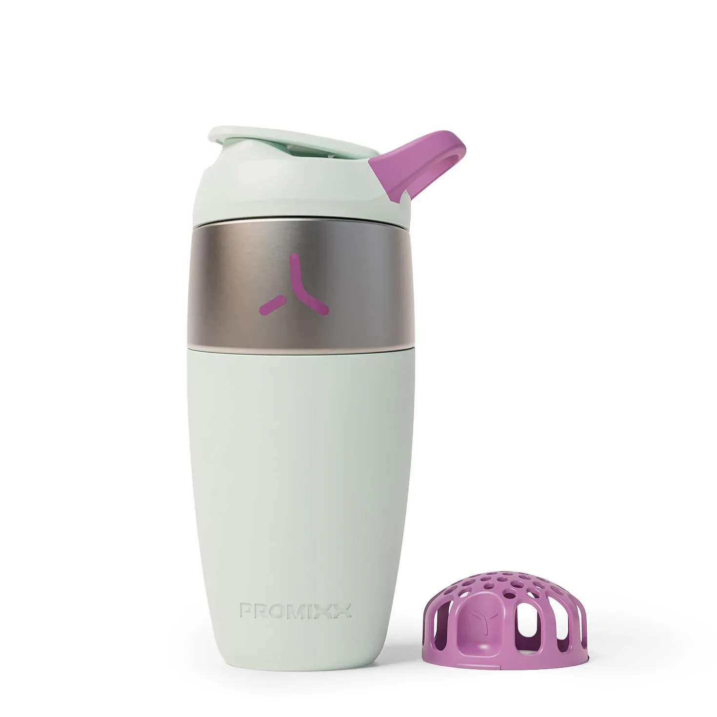 Promixx Pursuit Shaker Acciaio Inossidabile - 760ml Miscelatore Proteico Metallo Leggero con Snap-Fit per Frullati Lisci - Ermetico Anti-Odori per Fitness - Verde Alga