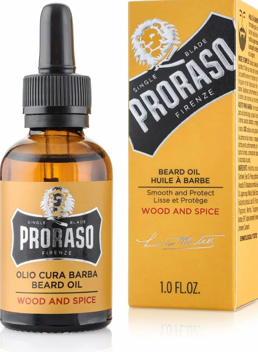 Proraso Olio Cura Barba Wood and Spice 30ml Olio da barba uomo ammorbidente nutriente Made in Italy