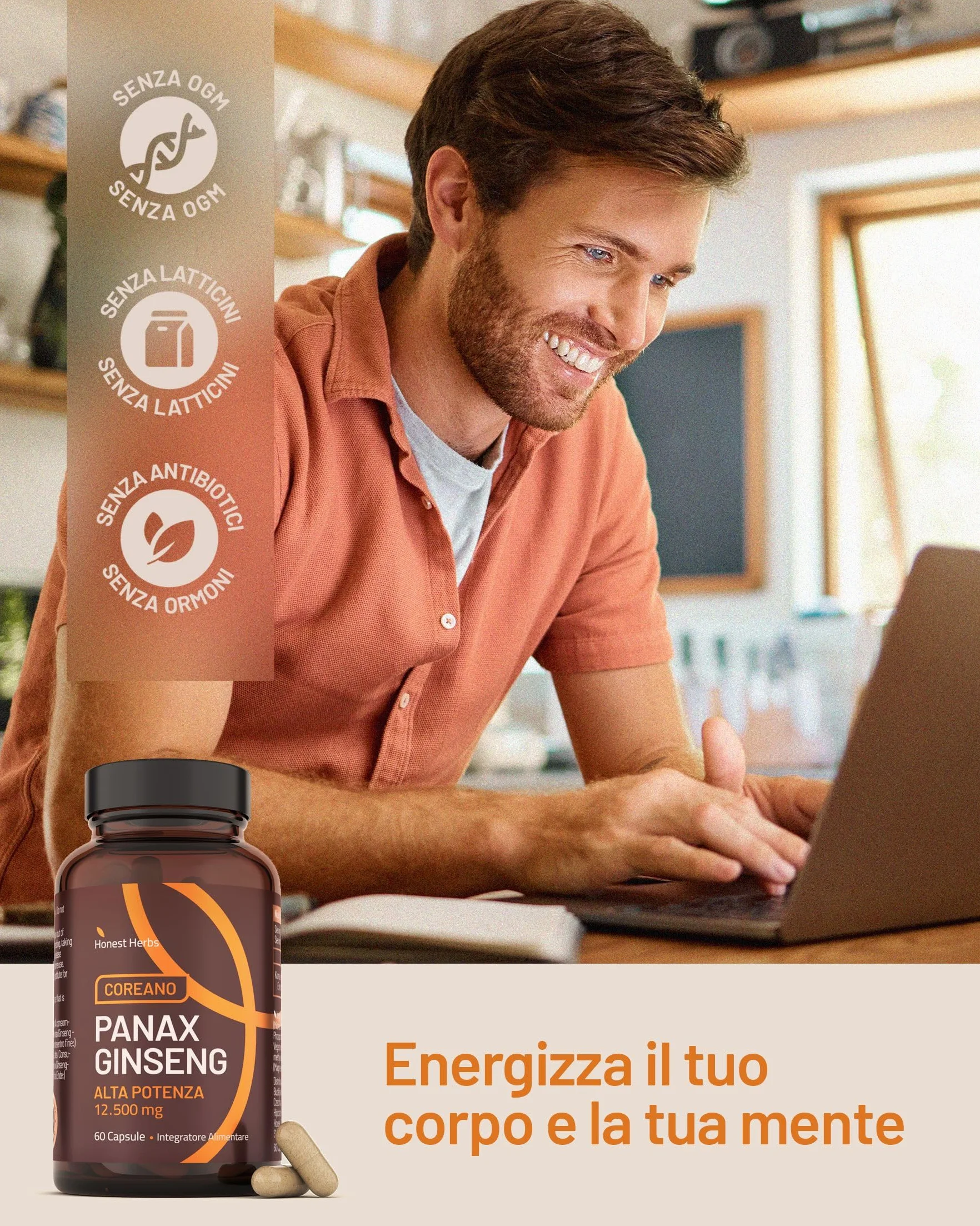 Panax Ginseng Rosso Coreano 12.500 mg 30% Ginsenosidi 60 Capsule Integratore Vegano