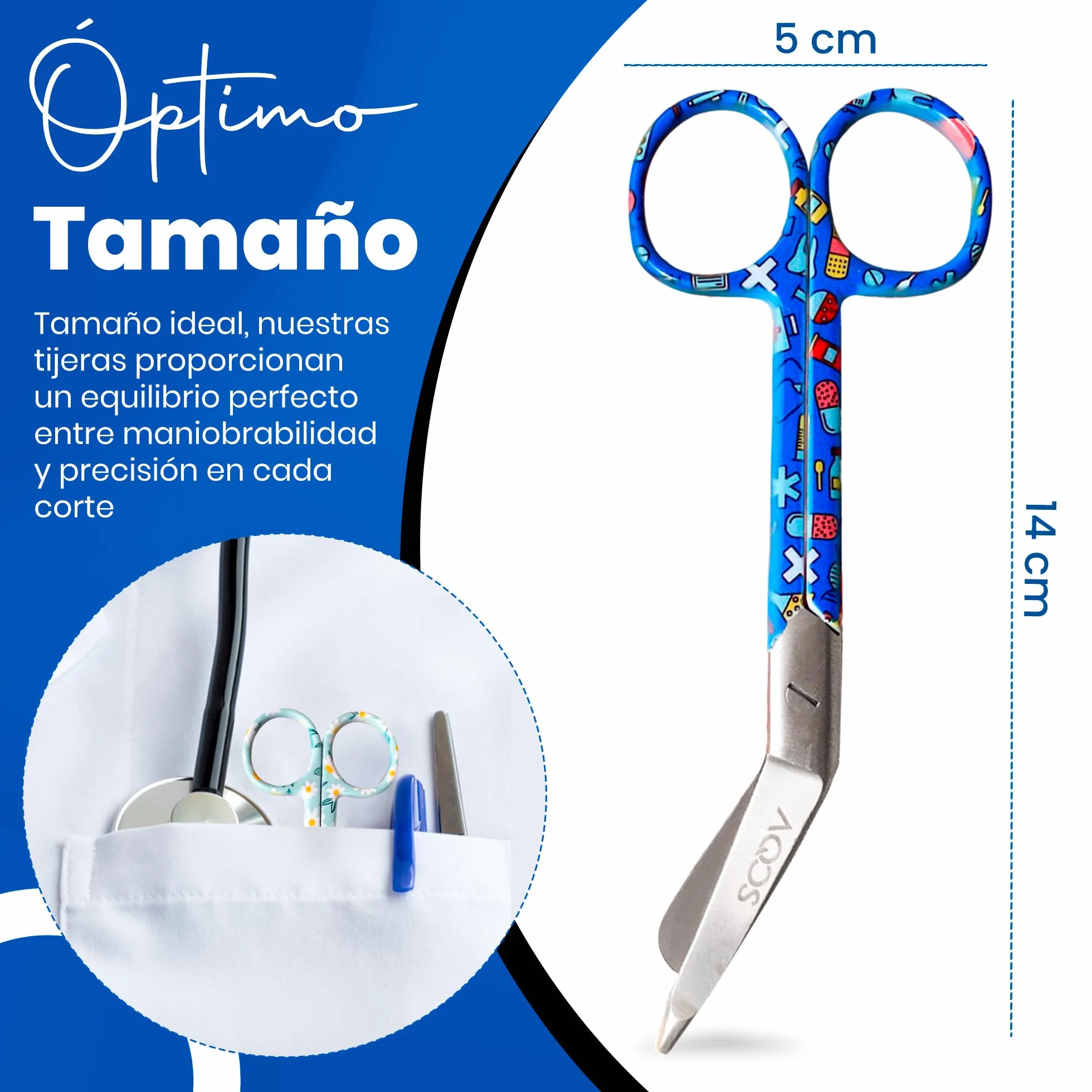 Nurse By Aqos - Accessori per infermiera - Nurse Accessories - Infermiera - Forbici da infermiera - Nurse Gadgets - Forbici Infermiera (Fiore Blue)