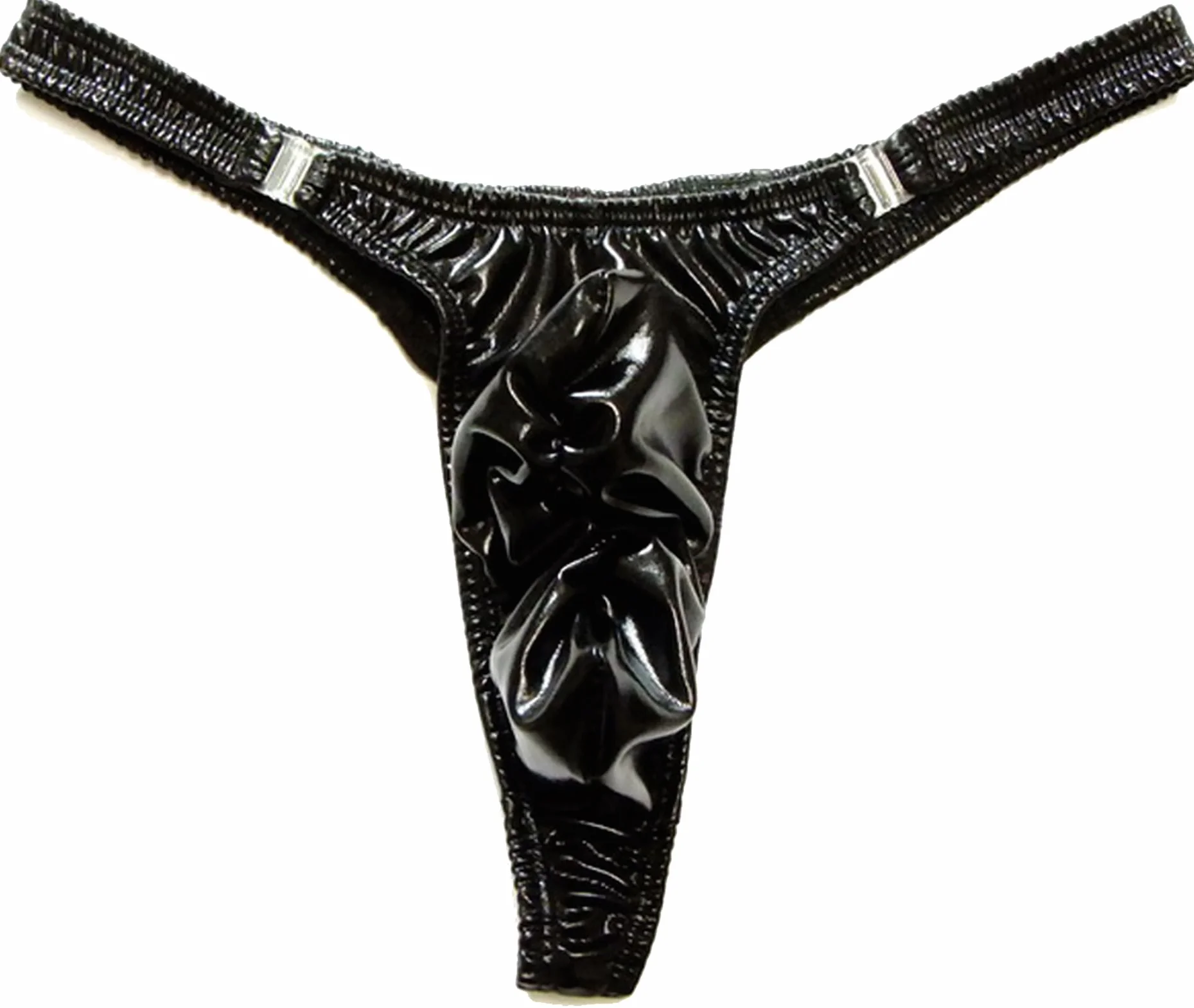 Faringoto Intimo Uomo Perizoma Tasca Increspata Lucida Nero Taglia Unica