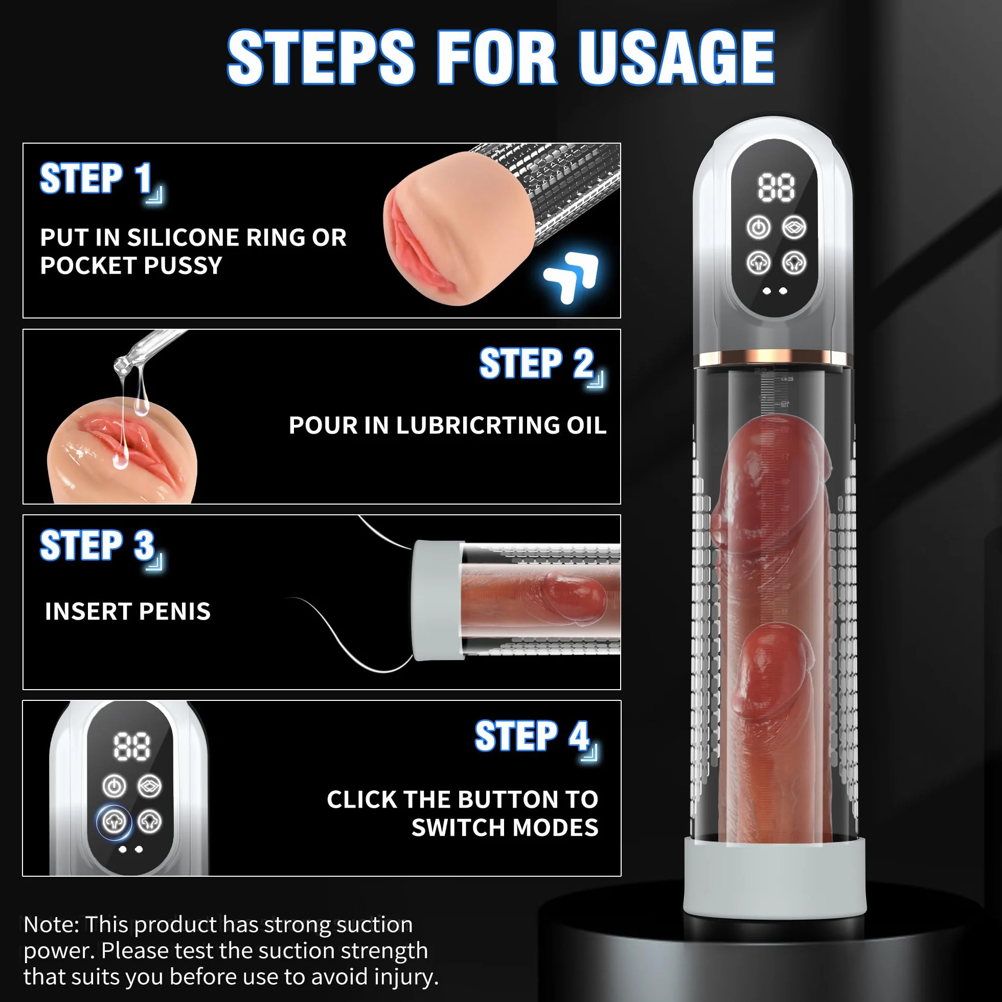 HIVEFUN Masturbatore Uomo Pompa Pene, Masturbtore per Pene con 4 Modalità di Aspirazione e Modalità di Allenamento Automatica Sex Toy Uomo, Nasturbatore Impermeabile IPX7 Sexy Toys Vacuum Device