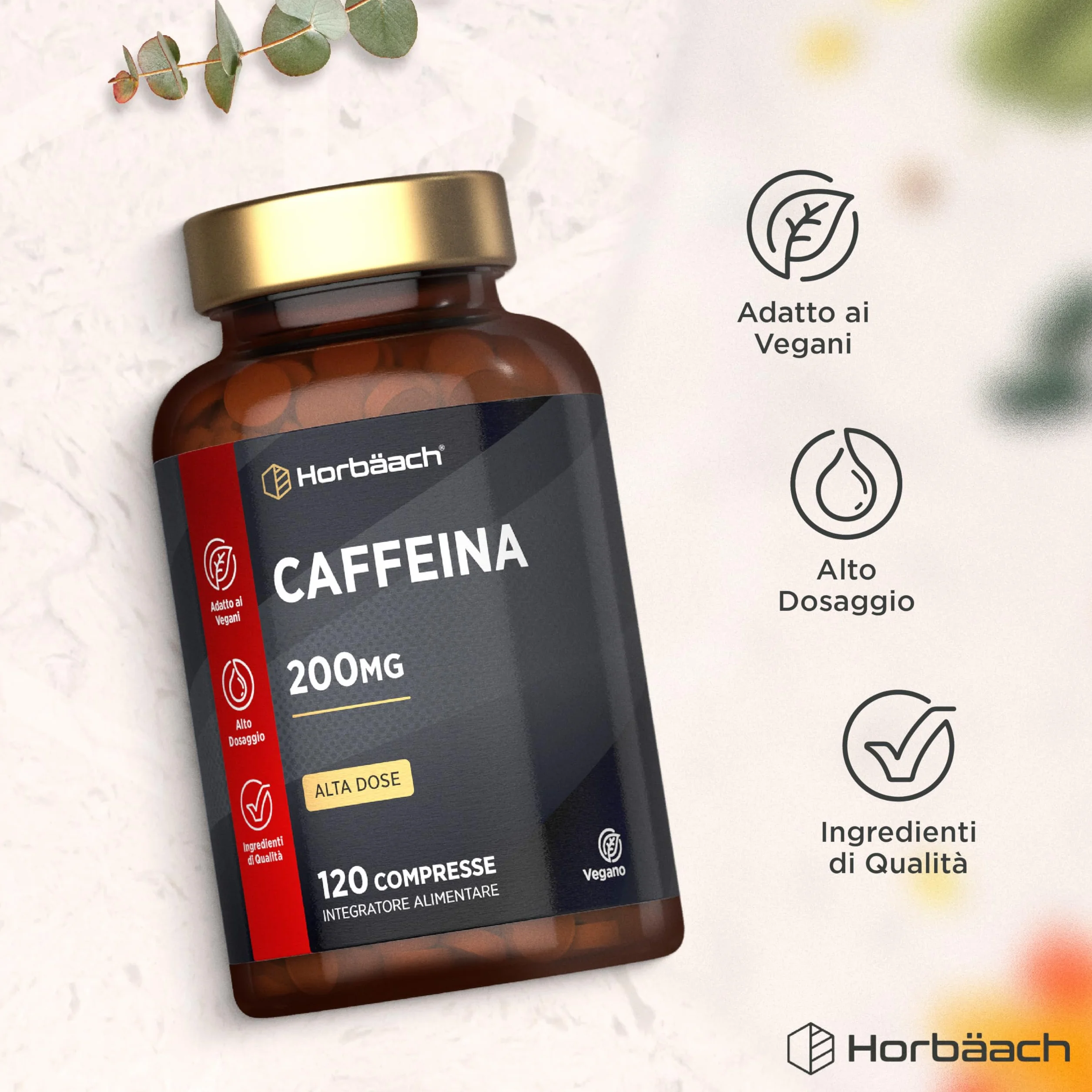 Horbaach Caffeina Integratore 200 mg 120 Compresse Vegane