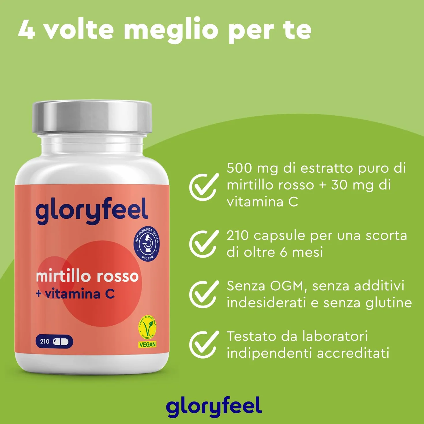 Cranberry Capsule 210 con Estratto di Mirtillo Rosso + Vitamina C, Integratore ad Alto Dosaggio per Vie Urinarie, Vegan