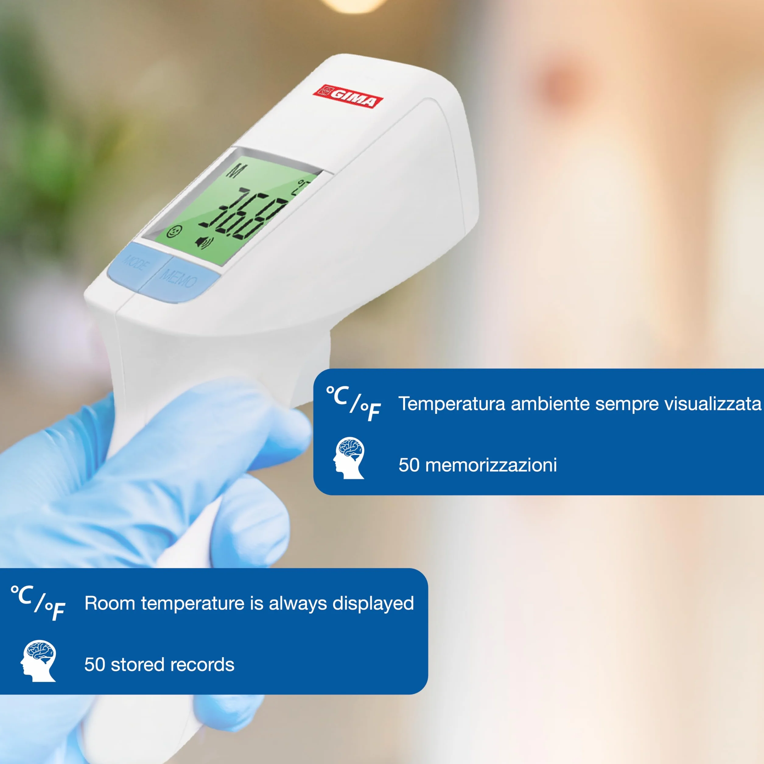 GIMA GIMATEMP Termometro Febbre Infrarossi Senza Contatto per Corpo e Superfici