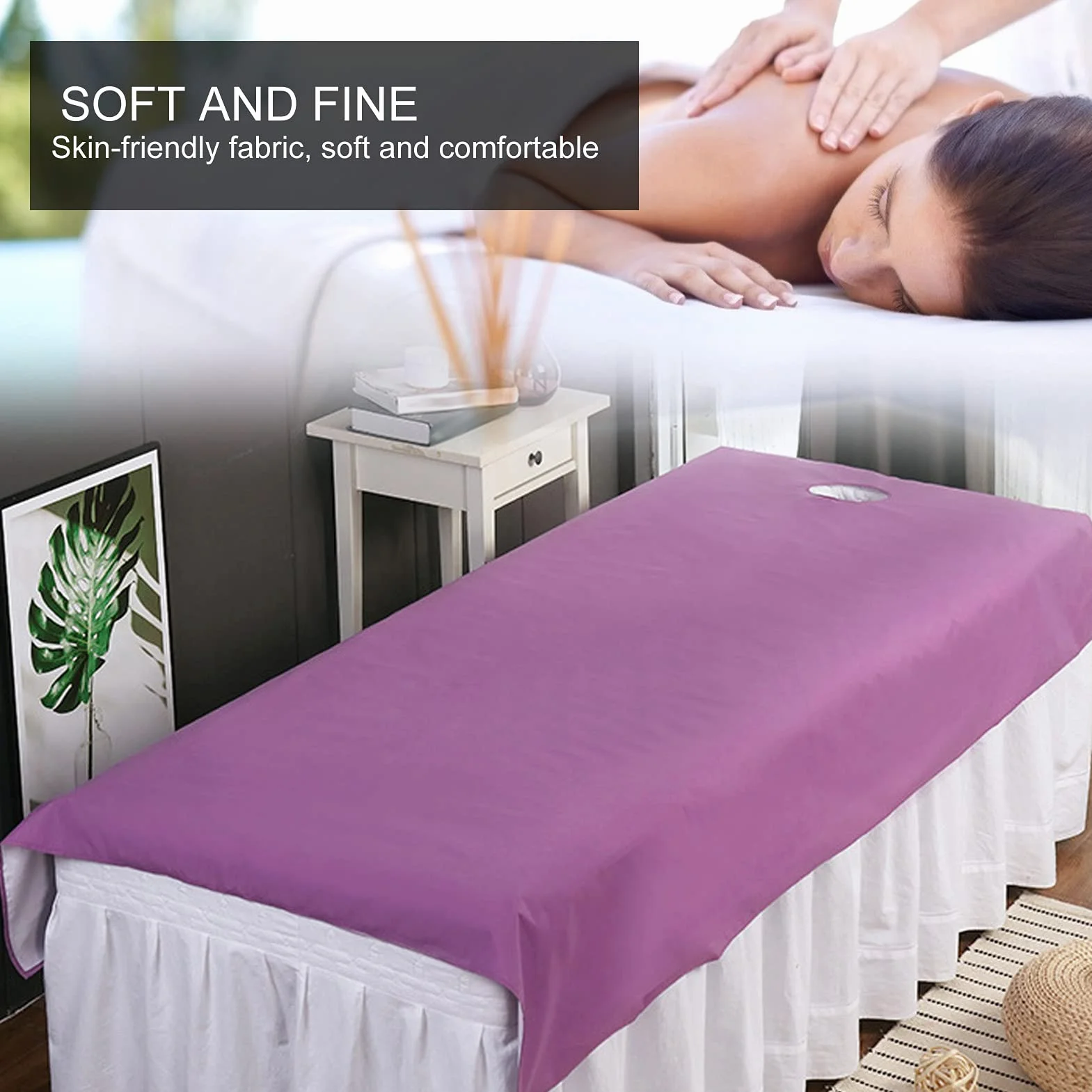 Copri Lettino Massaggio 200x115 Cm Impermeabile Resistente All'olio con Foro Viso Viola