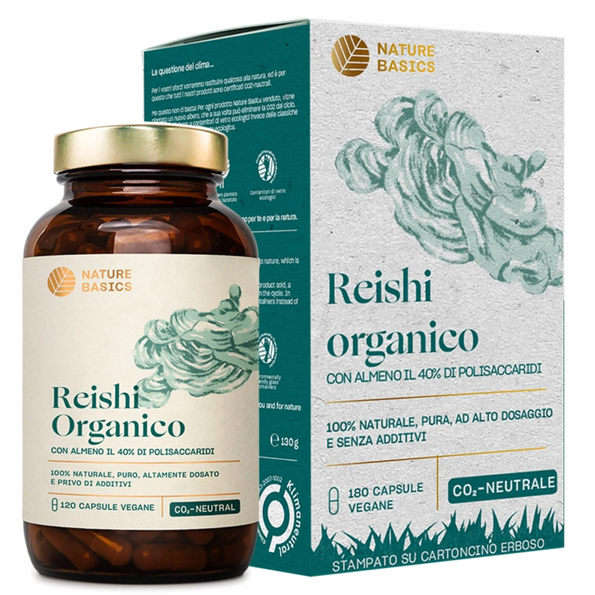 Reishi biologico - 120 capsule ad alto dosaggio / 1500 mg di estratto di Reishi biologico di alta qualità con 600 mg di polisaccaridi per dose giornaliera/Vegano e certificato