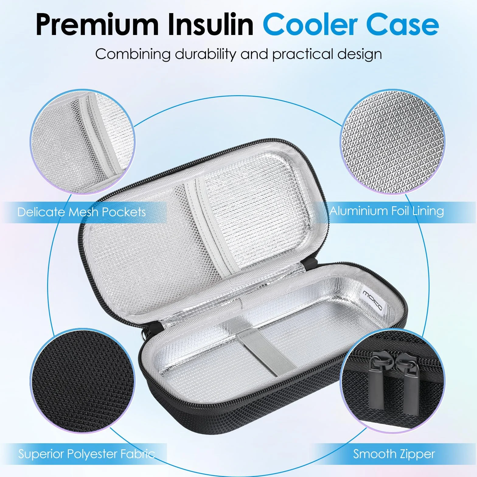 MoKo Custodia Rigida EVA per Insulina, Borsa Termica da Viaggio Approvata TSA per Diabete, Organizer Portatile per Farmaci con Ghiaccioli e Ice Brick, Nero