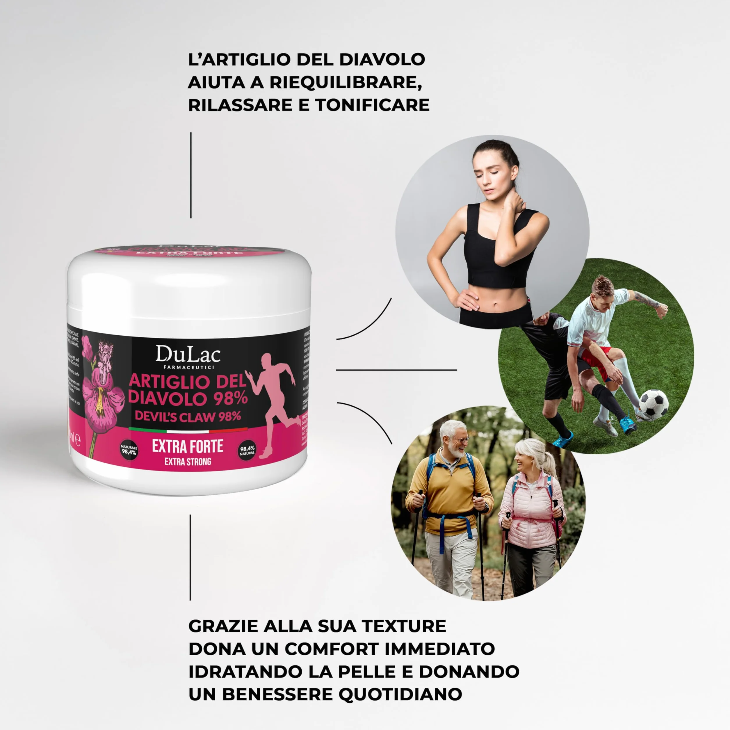 Dulac Artiglio del Diavolo 98% 500 ml Gel per Massaggio Muscolare Effetto Rinfrescante con Zenzero e Mentolo