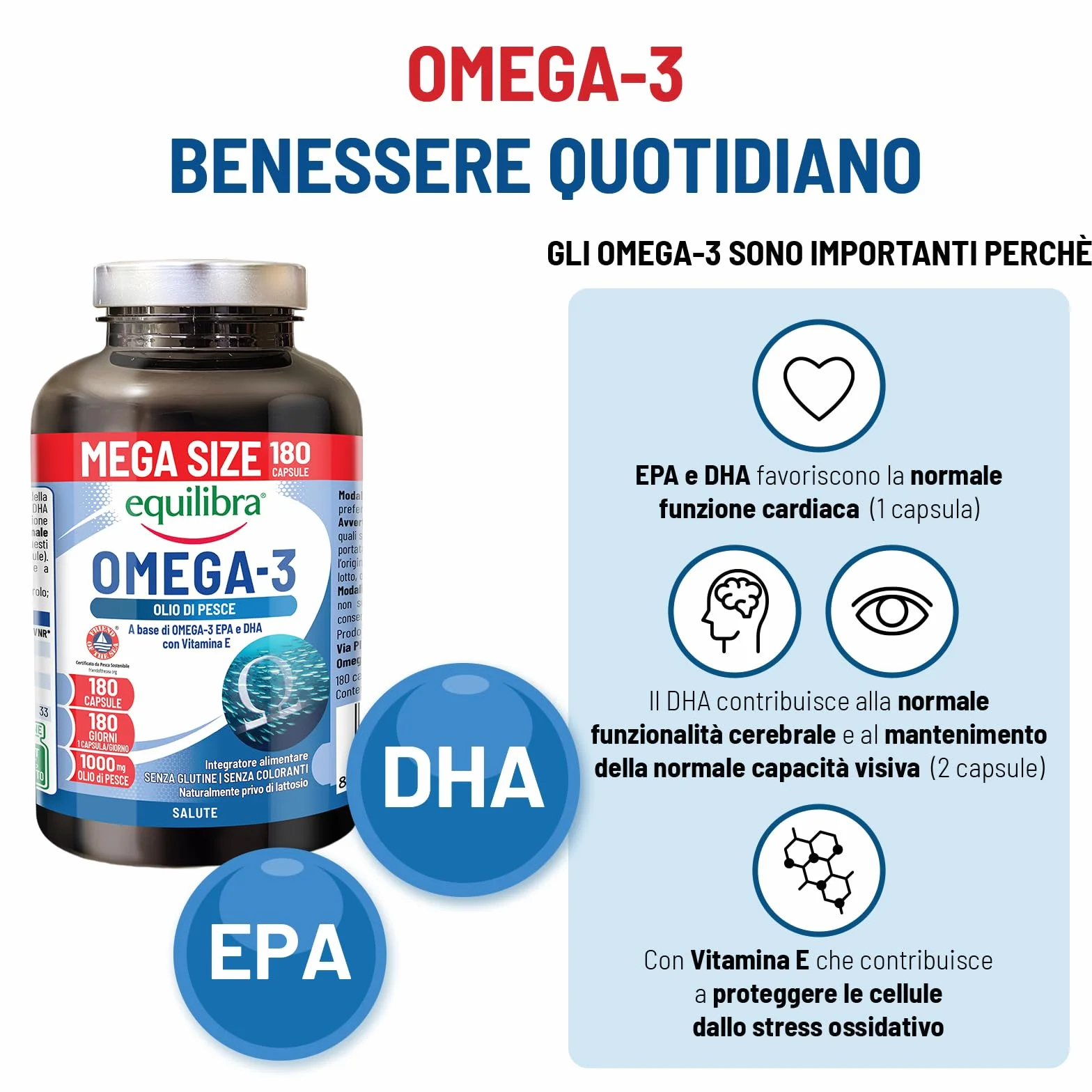 Equilibra Omega 3 Olio di Pesce 2000mg EPA 582mg DHA 388mg 180 capsule
