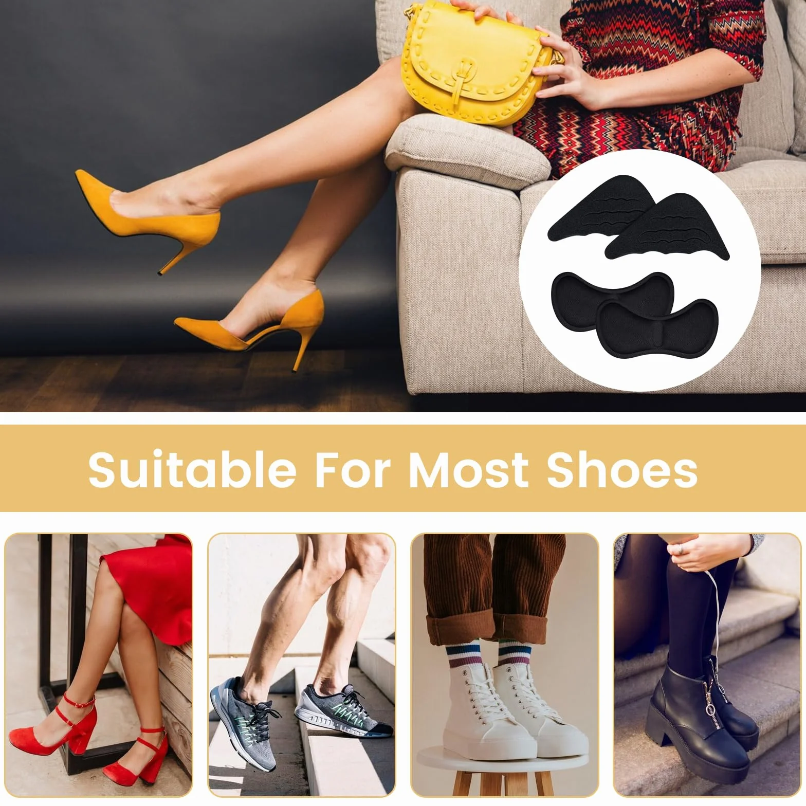 Inserti Sponge Regolabili per Scarpe, Riempitivi e Proteggi Tallone, Cuscinetto Punta con Impugnature, Solette per Ridurre Numero