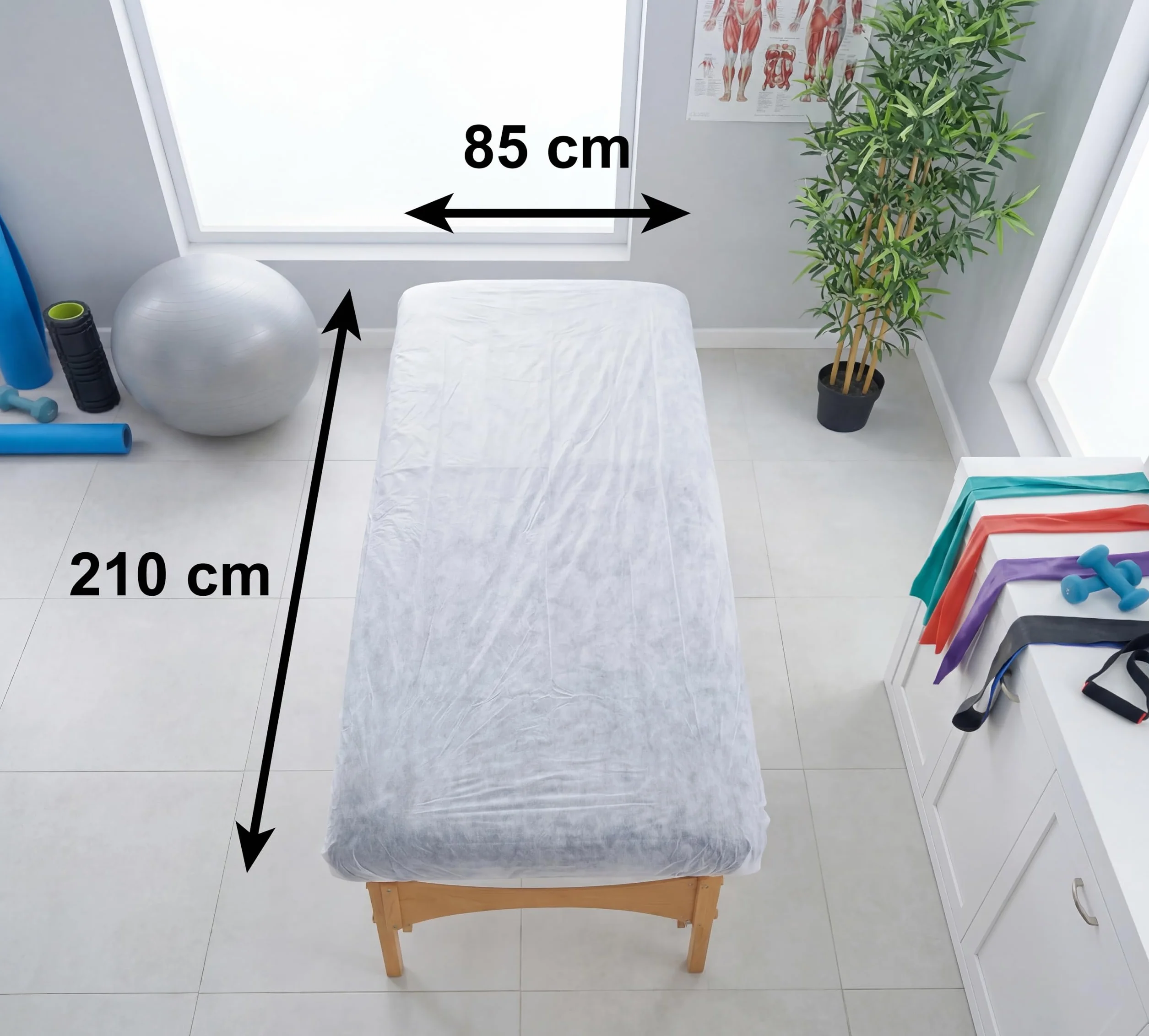 KMINA Copri Lettino Regolabile 85x210 cm Bianco Tessuto Non Tessuto Idrofobo per Lettino da Massaggio