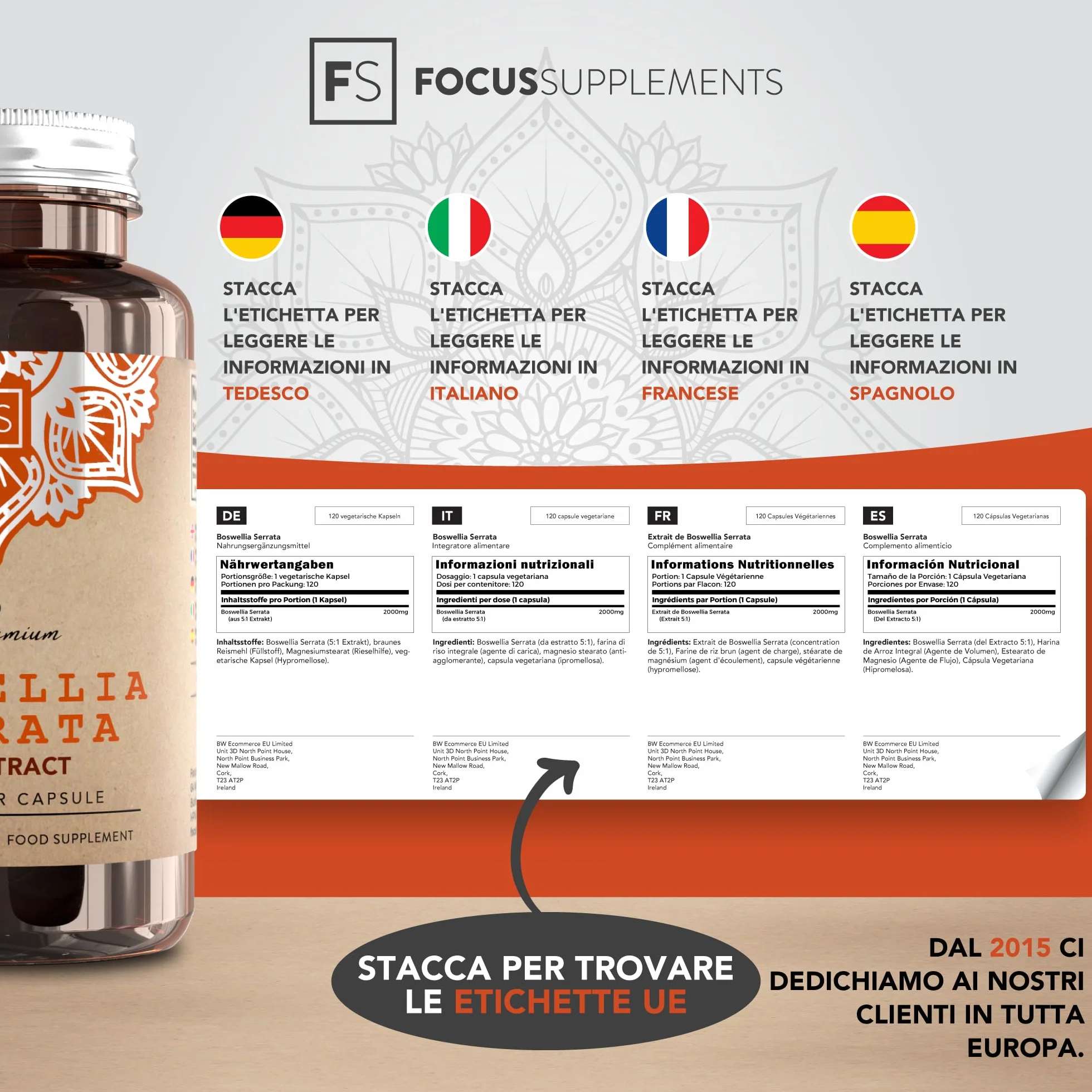 FS Boswellia | 120 Boswellia Serrata Alto Dosaggio Capsule - Integratore Boswelia Serrata Capsule 2000 mg per Dose | Non-OGM, Senza Glutine e Allergeni | Prodotto nel Regno Unito
