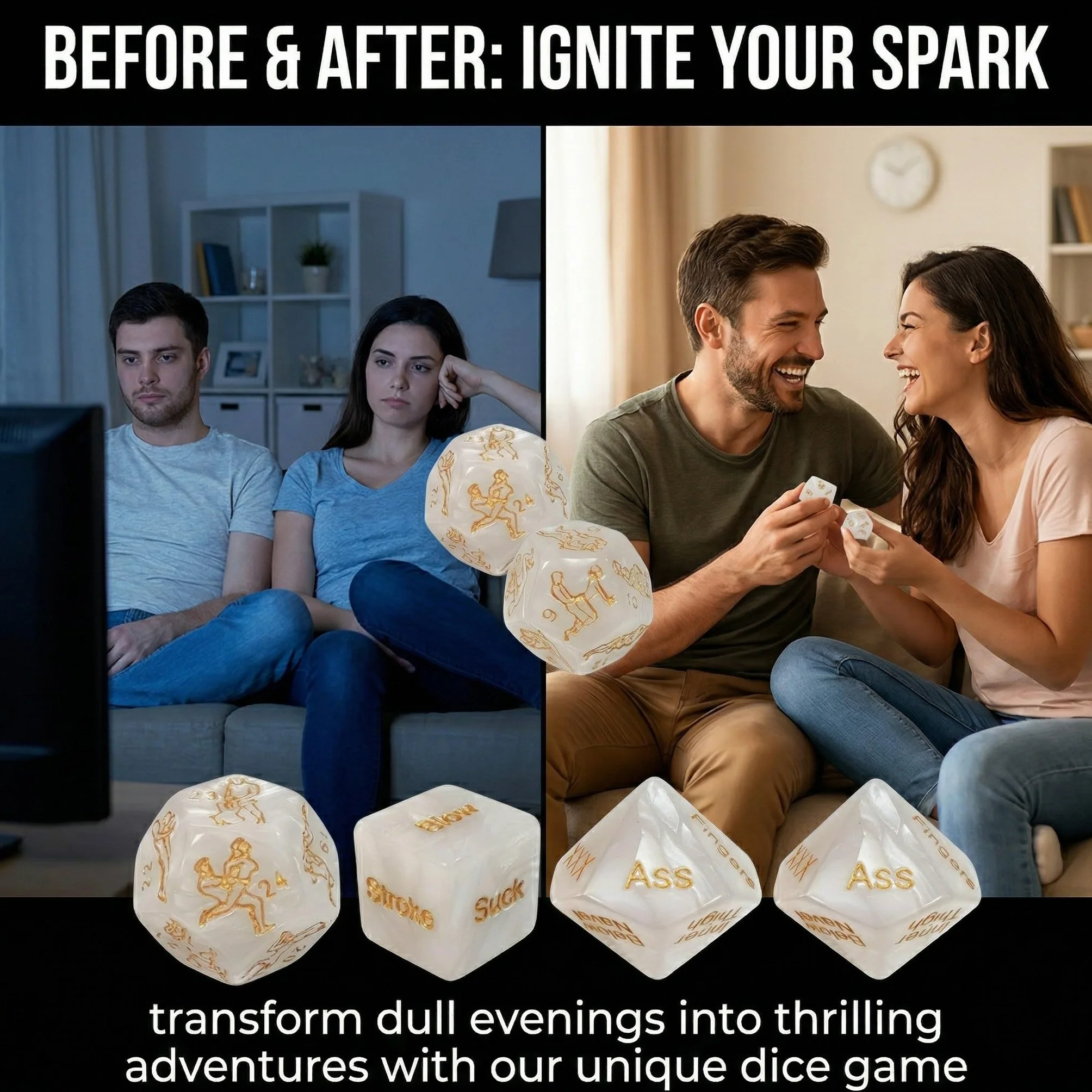 Coppia Di Dadi Da Gioco Per Coppie, 4 Pezzi, Regali Per Uomini, Dadi Decisionali Per Anniversari, Colore Bianco Con Motivi Dorati, Dimensione 18-25Mm