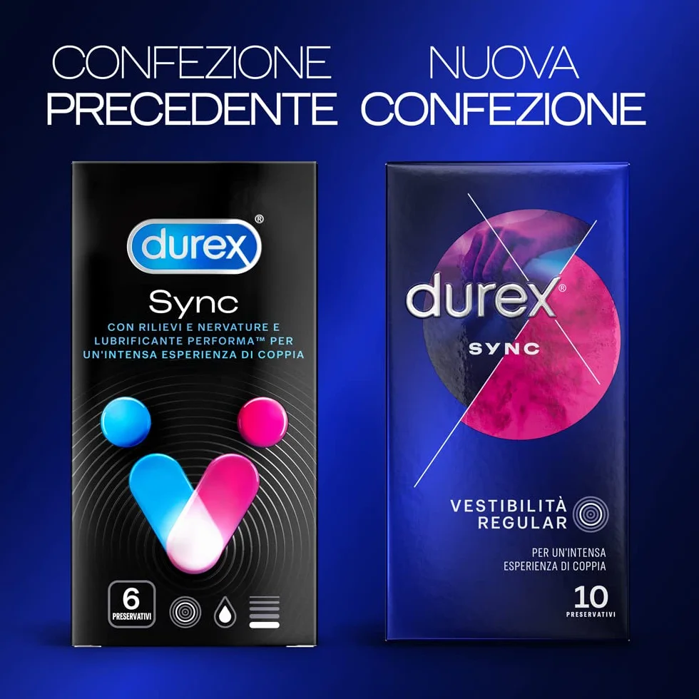Durex Sync Preservativi Ritardanti con Rilievi e Lubrificante, 10 Profilattici