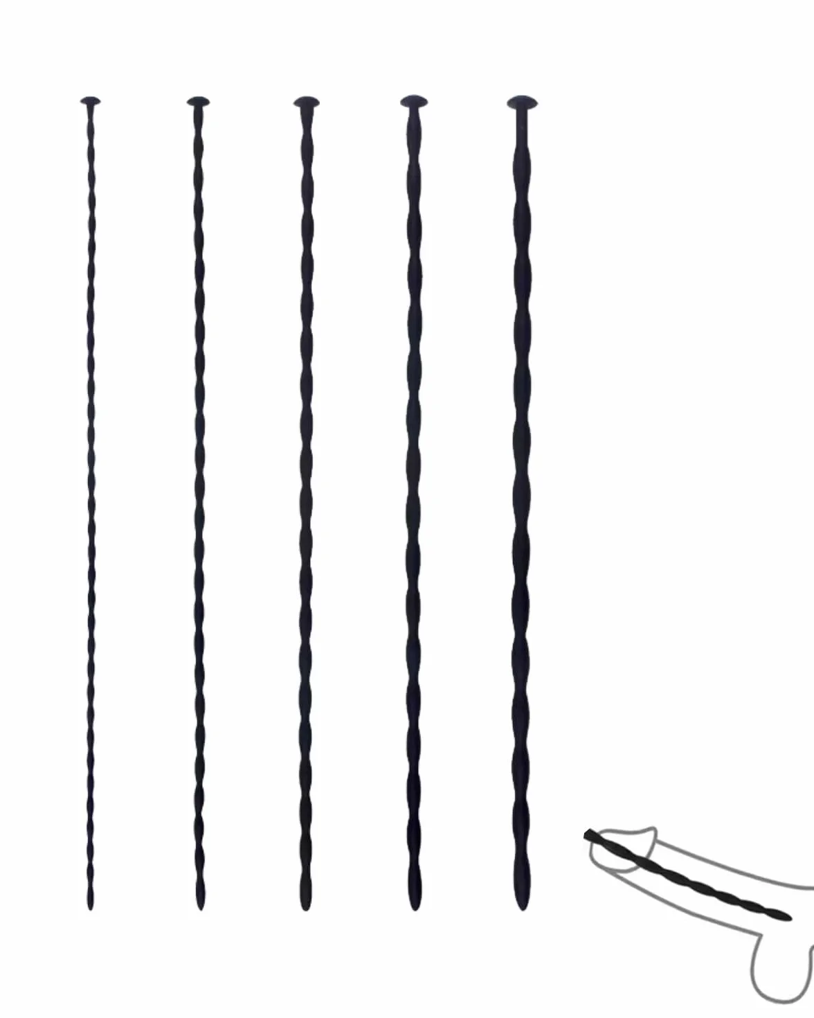 Dilatatore uretrale per pene,5 pezzi,Dilatatore uretrale da 300 mm con connettore,Asta uretrale filettata in silicone morbido,Giocattolo SM per adulti,Nero