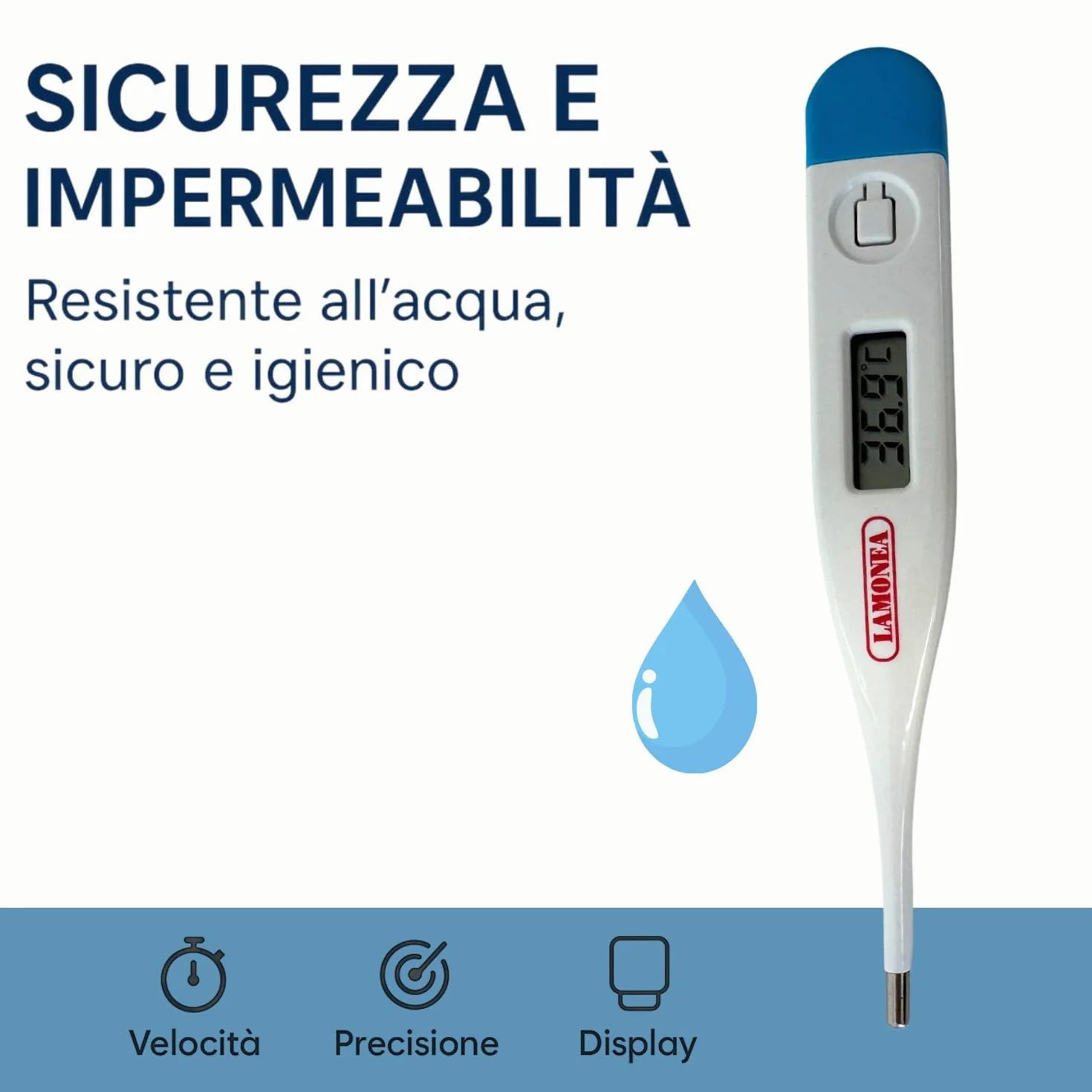 Termometro Digitale MC-101 Impermeabile Preciso Misura Febbre 60 Secondi Display LCS