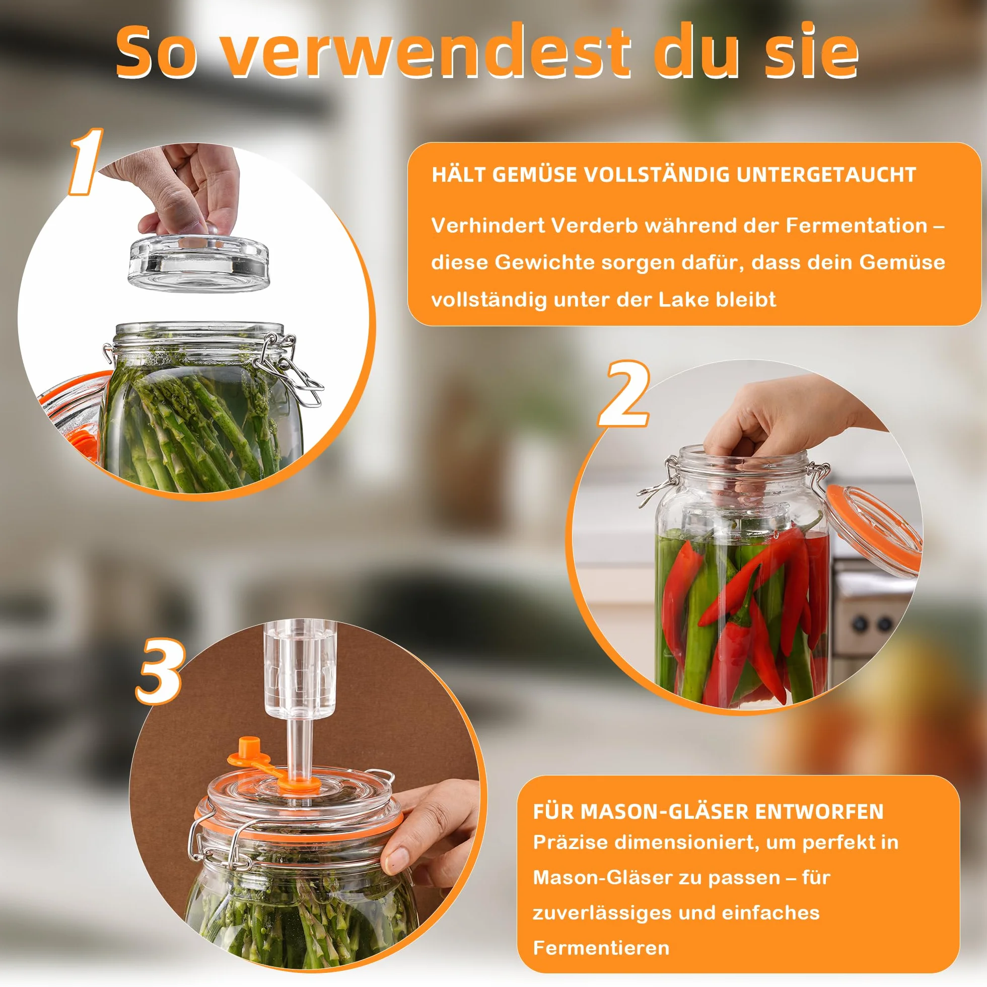 Pesi fermentatori in vetro, 4 pezzi, Ø 8 cm, pesi in vetro per fermentazione, peso fermentazione e pietra di contrappeso per bicchieri di mason a collo largo, crauti, kimchi