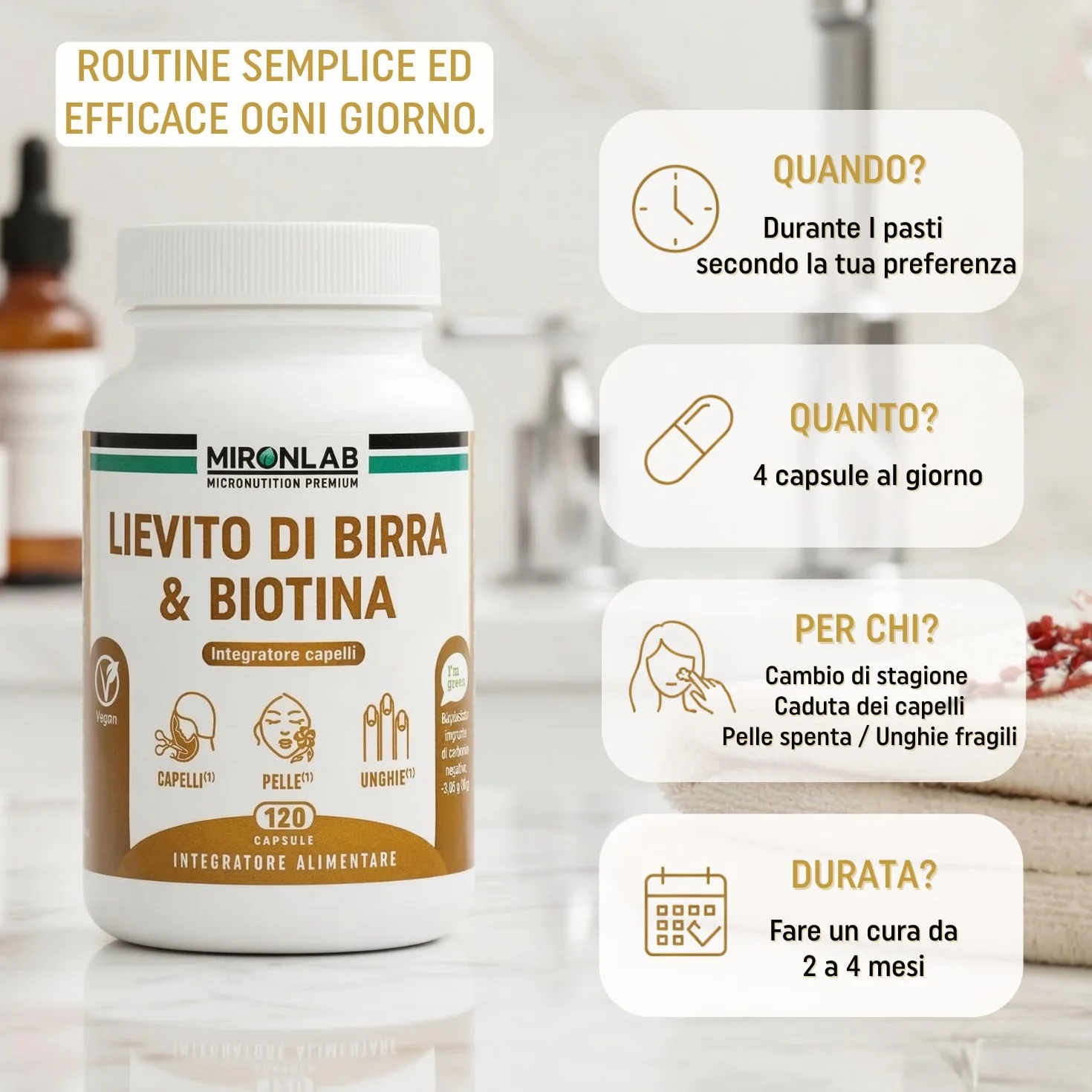 MIRONLAB Lievito di Birra Alto Dosaggio 1640mg Integratore Crescita Capelli Pelle Unghie 120 Capsule
