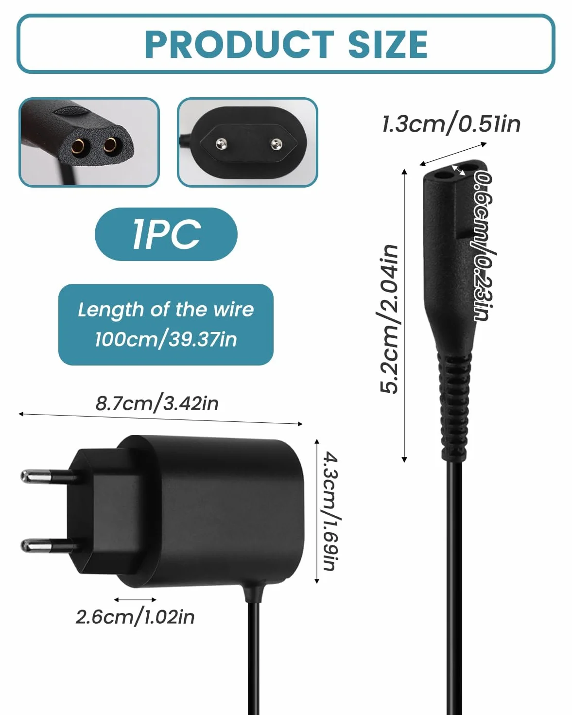 Caricabatterie Braun Serie 9 8 7 6 5 3 1 12V 0,4A Universale 1,5m