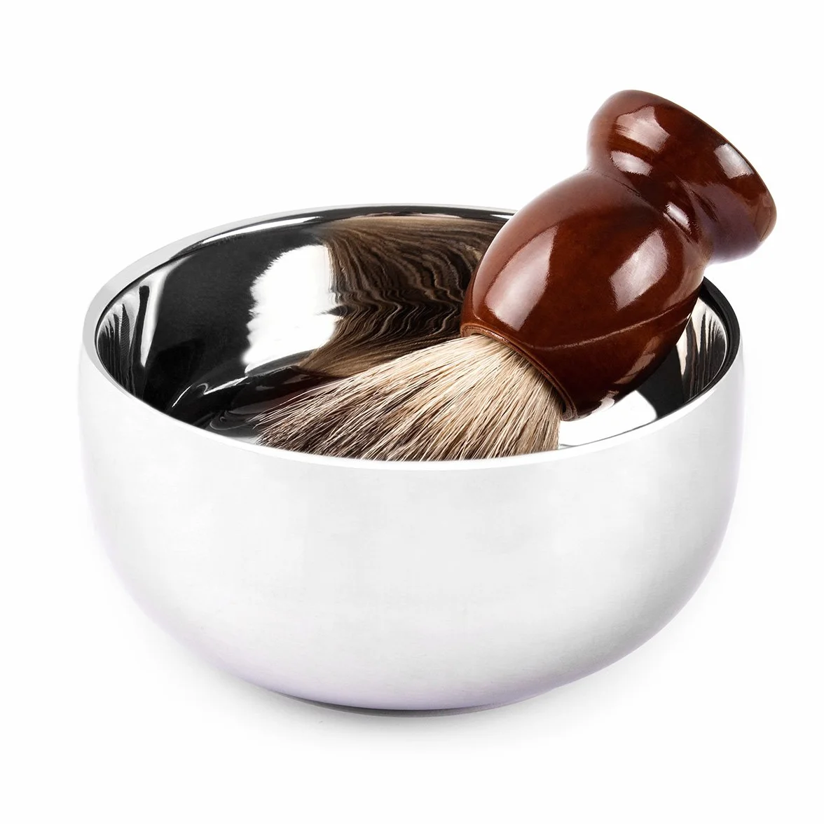 QSHAVE Ciotola per sapone da barba, shave tazza rasatura, in acciaio inox, con coperchio, 10cm, dimensione profonda, articolo placcato al cromo