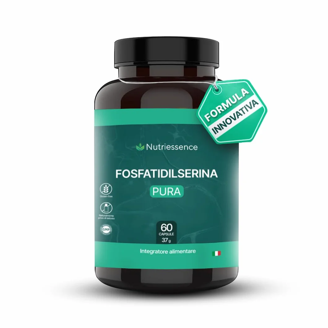 Fosfatidilserina 500 mg | Maxi Dosaggio Formato 60 Capsule | 2 Mesi di Rifornimento | Con Vitamine B1, B3, B9 e B12 | Migliora Memoria, Concentrazione e Focus Mentale |Senza Glutine e Lattosio