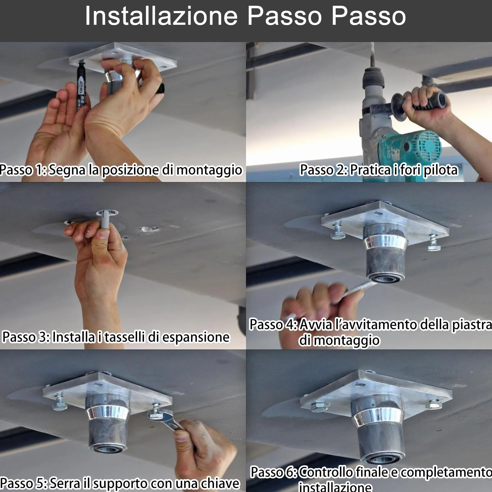 PRIOR FITNESS Supporto a soffitto per Asta da Danza 40mm 45mm Piastra Fissa Kit Montaggio