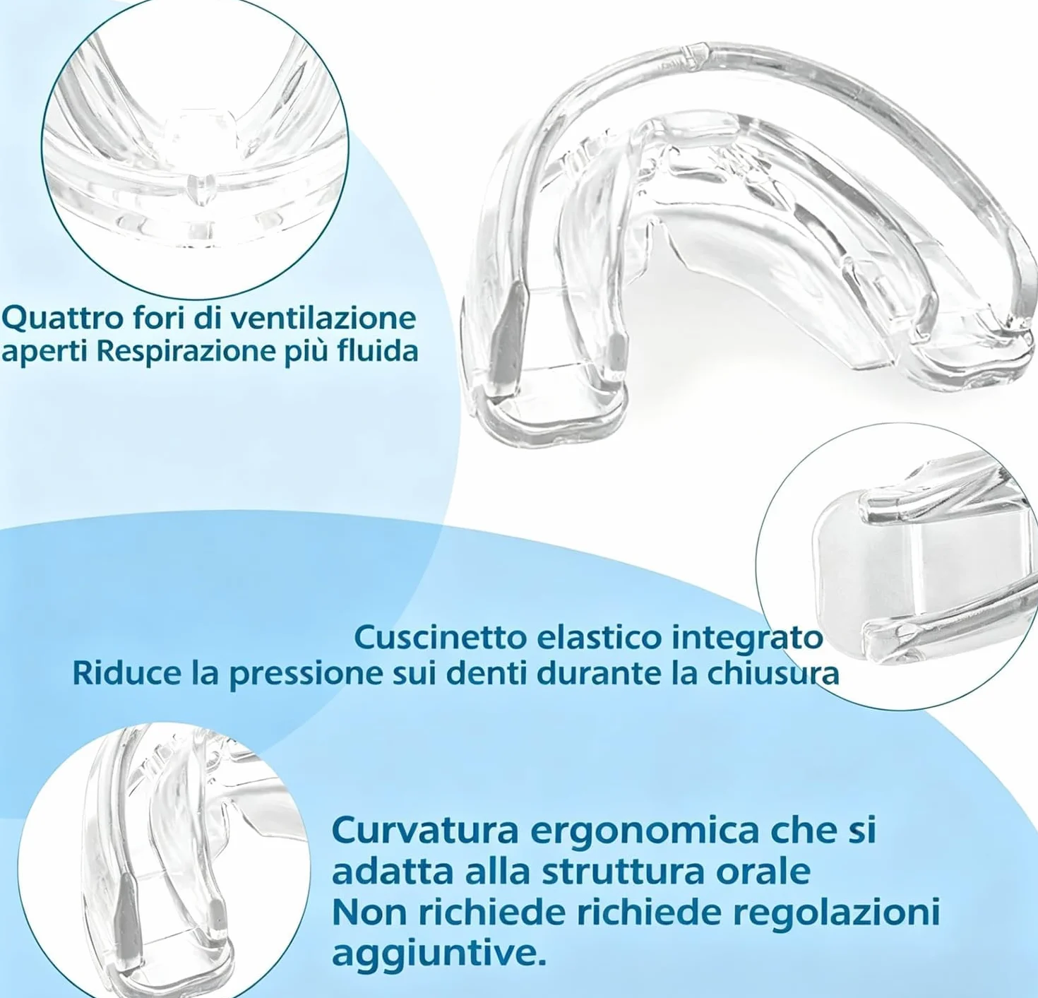 Dispositivo Anti Russamento Notturno Bite Riutilizzabile Pronto all’Uso Antirussamento Design Leggero Confortevole