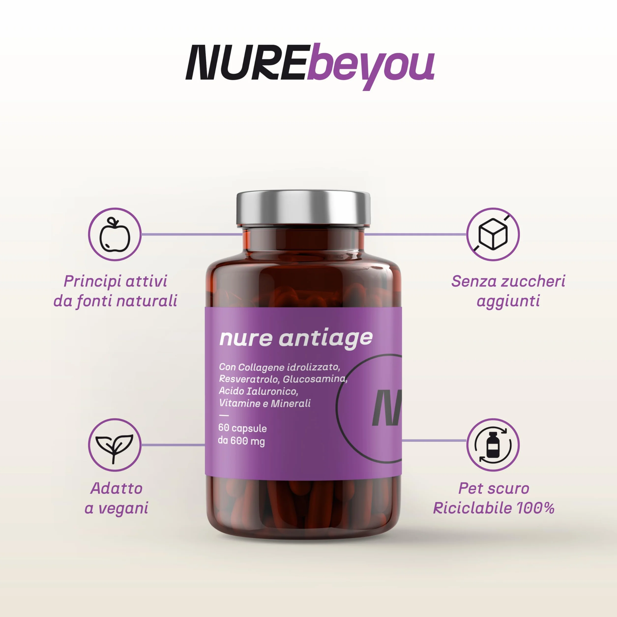 NURE Antiage 60cps Integratore Anti-invecchiamento Collagene Acido Ialuronico Viso
