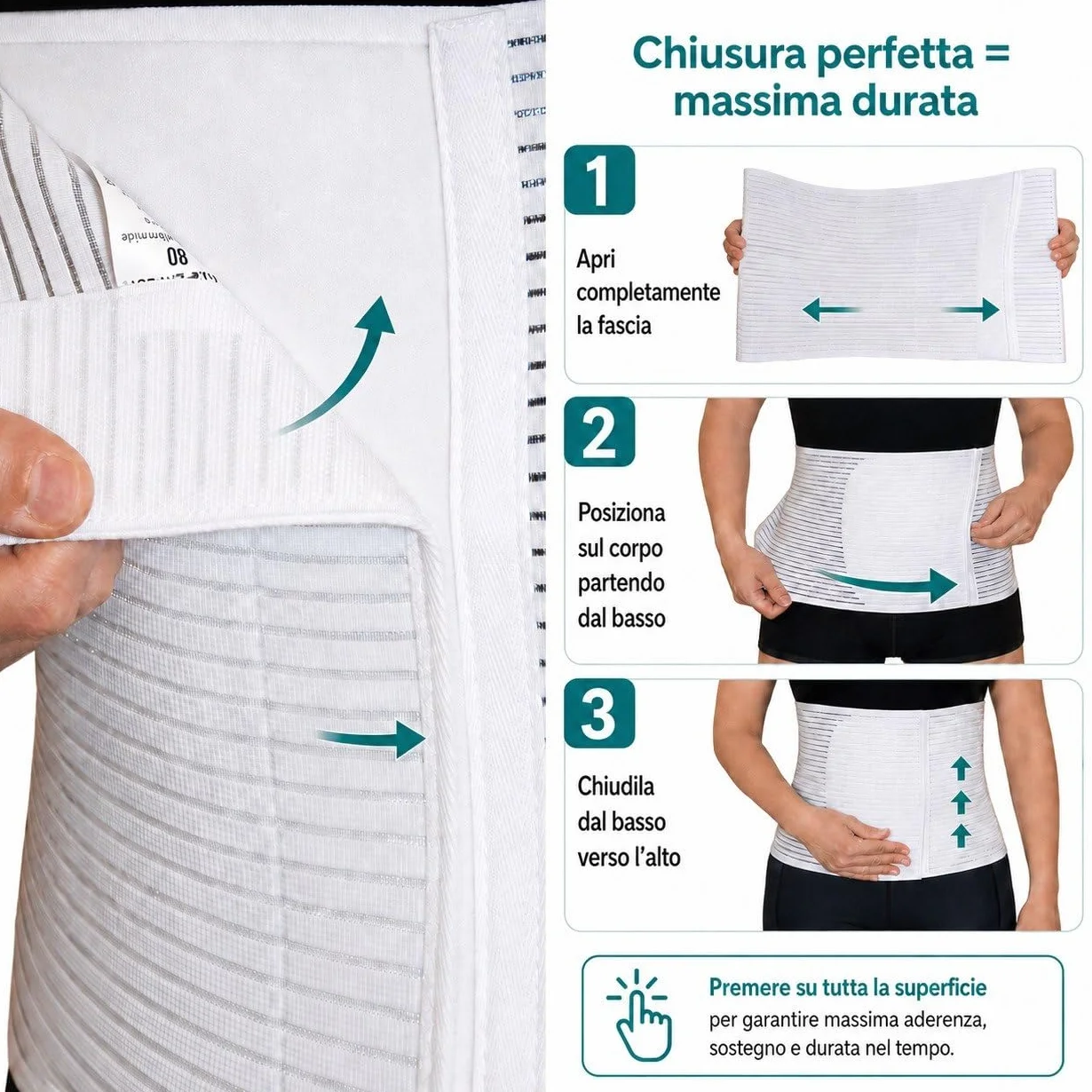 Fascia addominale Post operatoria Unisex contenitiva parto operazione Allevia mal di schiena chiusura a strappo regolabile H 28 Bianco L