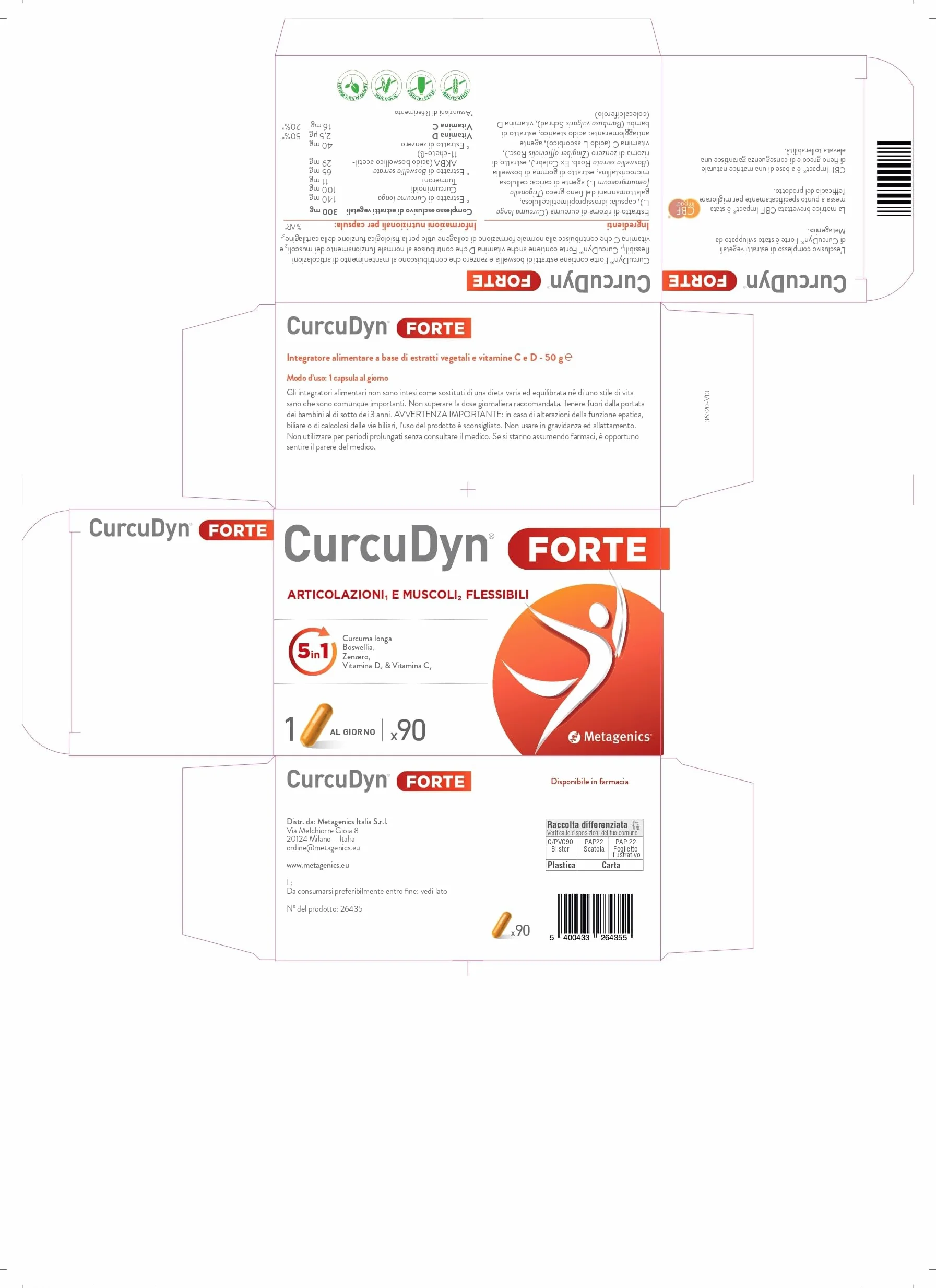 Metagenics CurcuDyn Forte 90 Gellule - Benessere Articolazioni Cartilagini Tendini