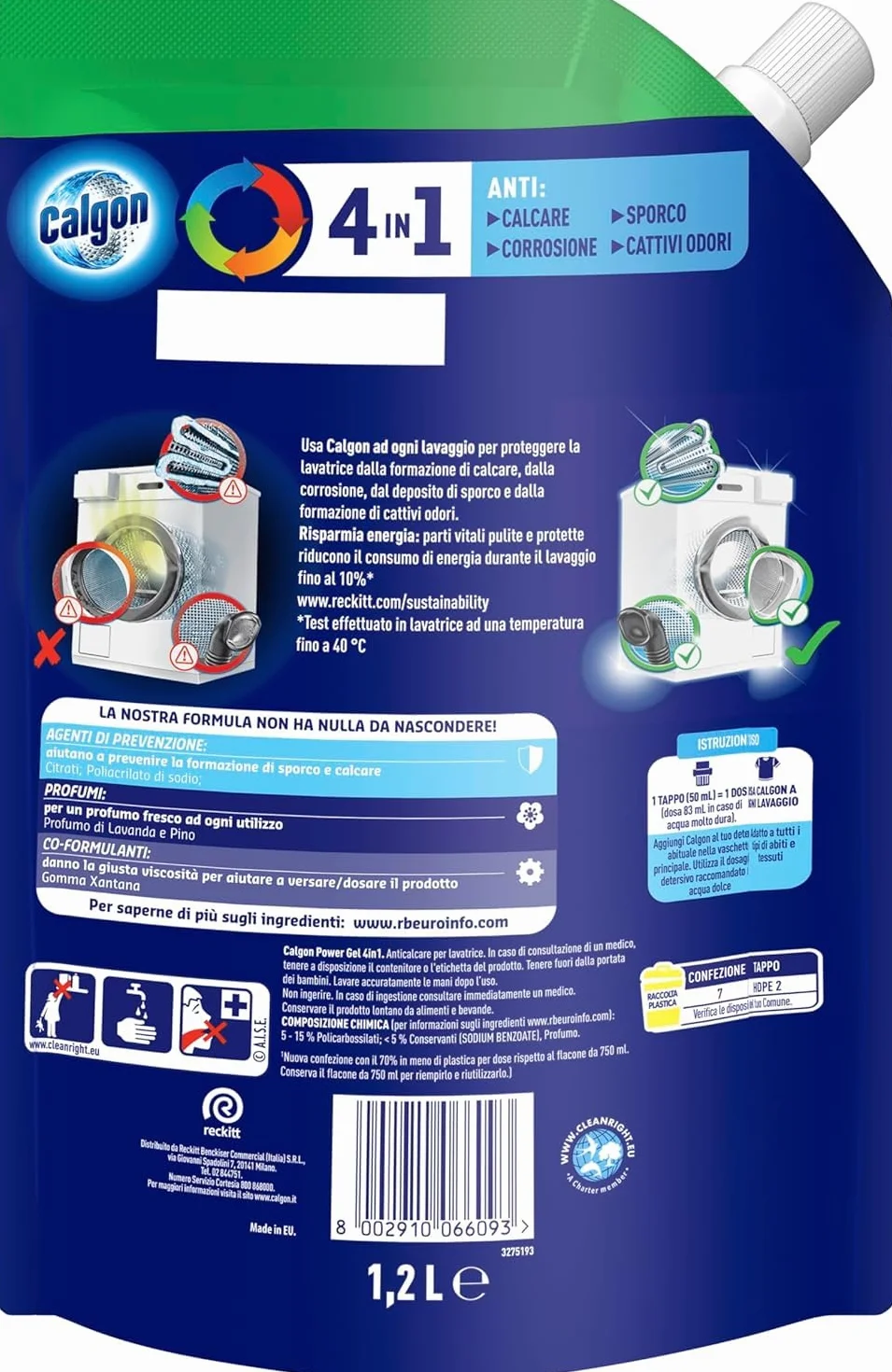 Calgon Power Gel Anticalcare Lavatrice 4 in 1, 1.2l Additivo per Capi Morbidi