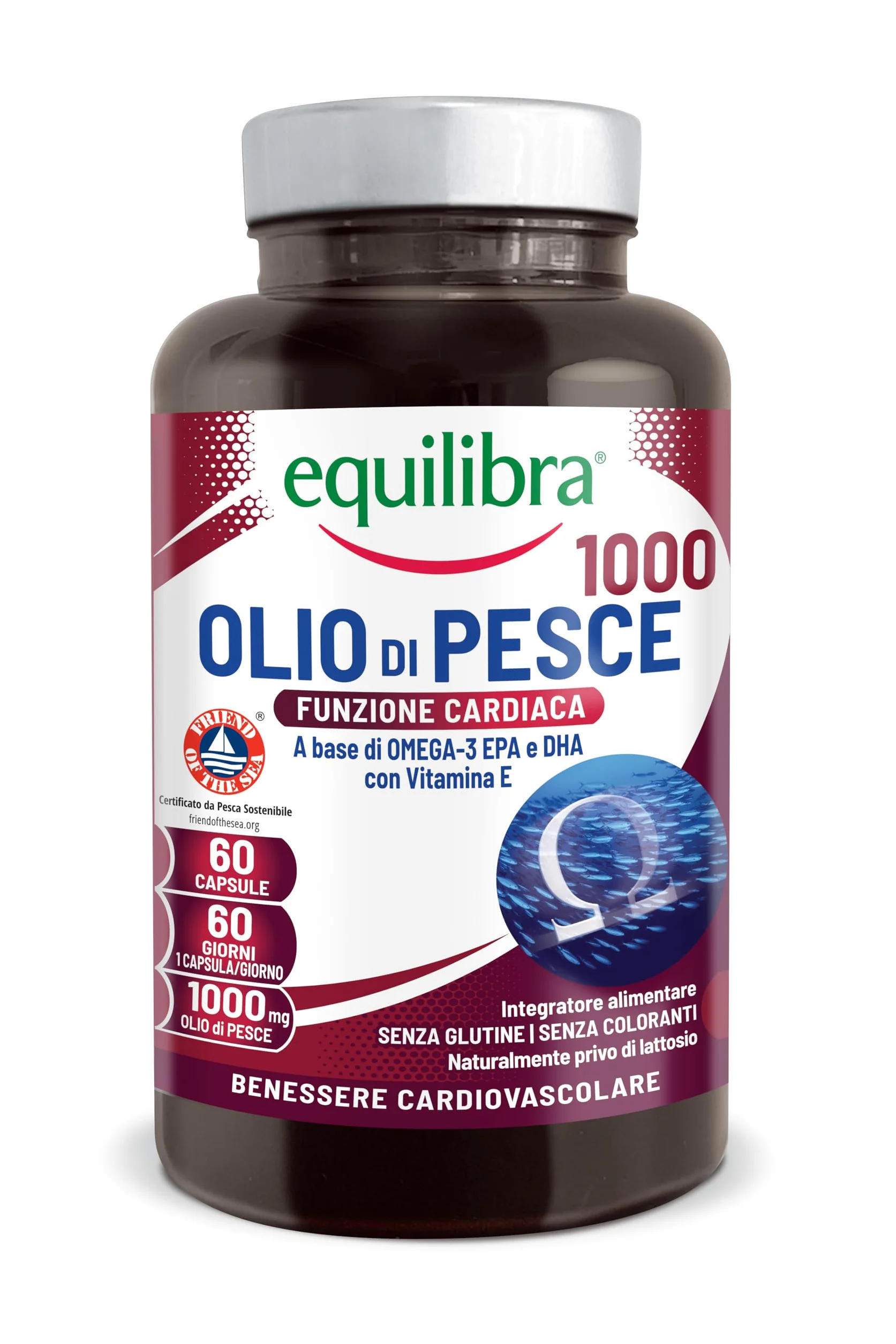 Equilibra Omega 3 Olio di Pesce 2156mg EPA 582mg DHA 388mg 60 capsule Funzione Cardiaca Cerebrale Visiva