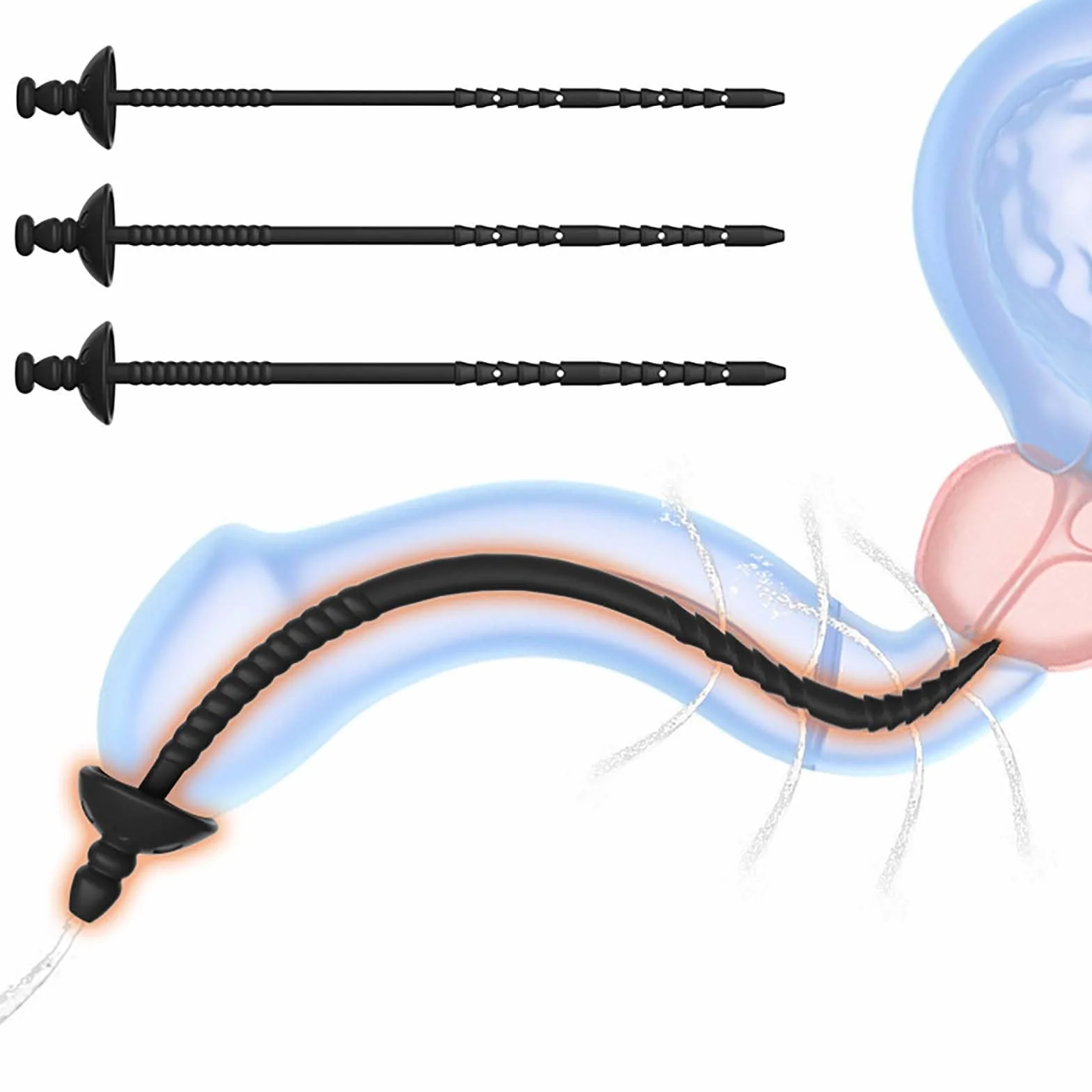Asta vibrante liscia in 3 misure con siringa, speciale allungamento maschile per una minzione facile, set di allenamento speciale per uomini -D28IT (3 sizes combination)
