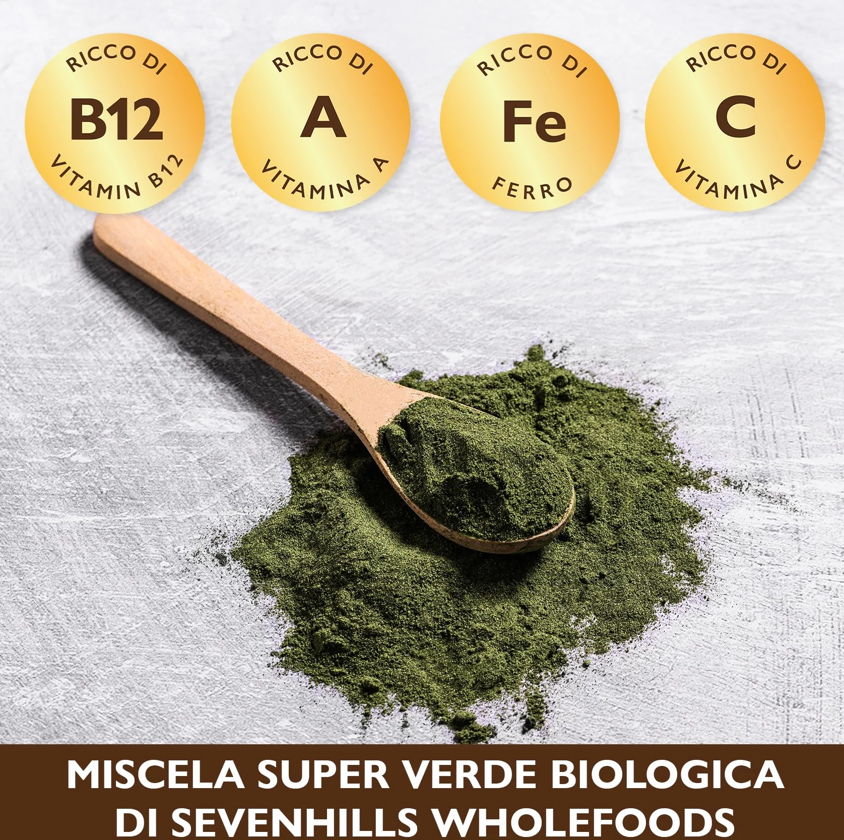 Sevenhills Wholefoods Miscela Super Greens Biologica Spirulina Clorella Erba Grano Orzo 400g Polvere Superalimenti Verdi