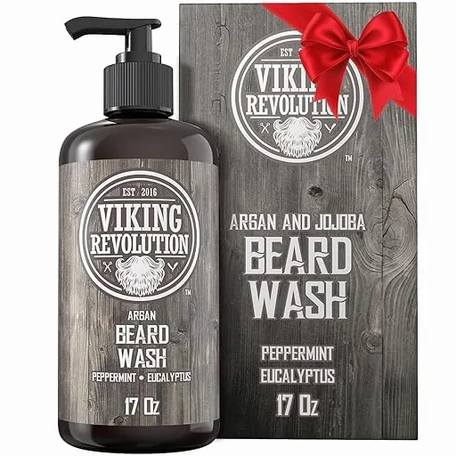 Viking Revolution - Shampoo Barba - Bagnoschiuma Naturale con Olio di Argan & Jojoba - Ammorbidisce e Rafforza - Menta piperita ed Eucalipto - 500 ml