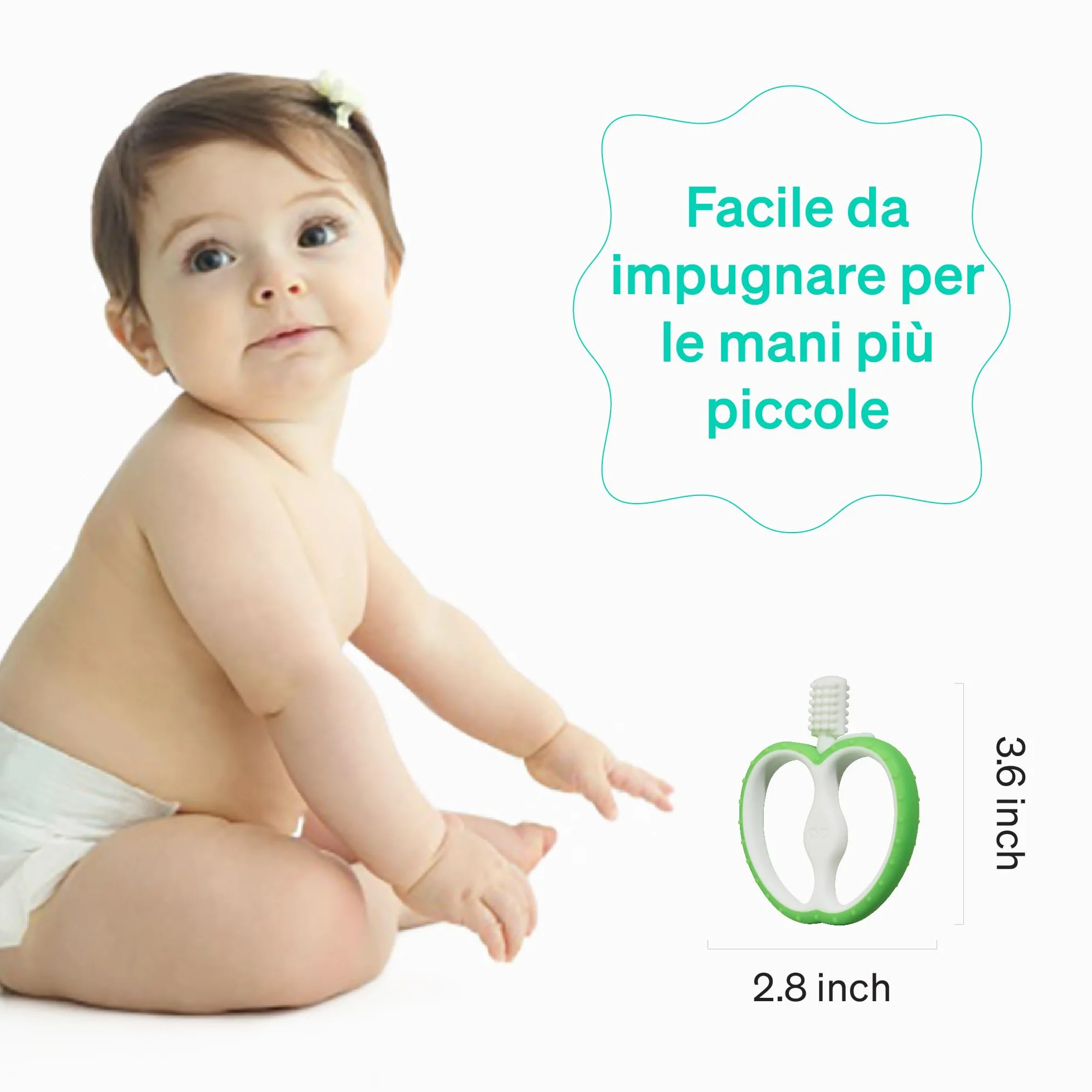 Massaggia Gengive Neonati Di Love Noobs, 4+ Mesi, Senza BPA, Giochi Dentizione Neonato, Spazzolino Da Denti Per Bambini, Giocattolo Da Mordere In Silicone, Verde