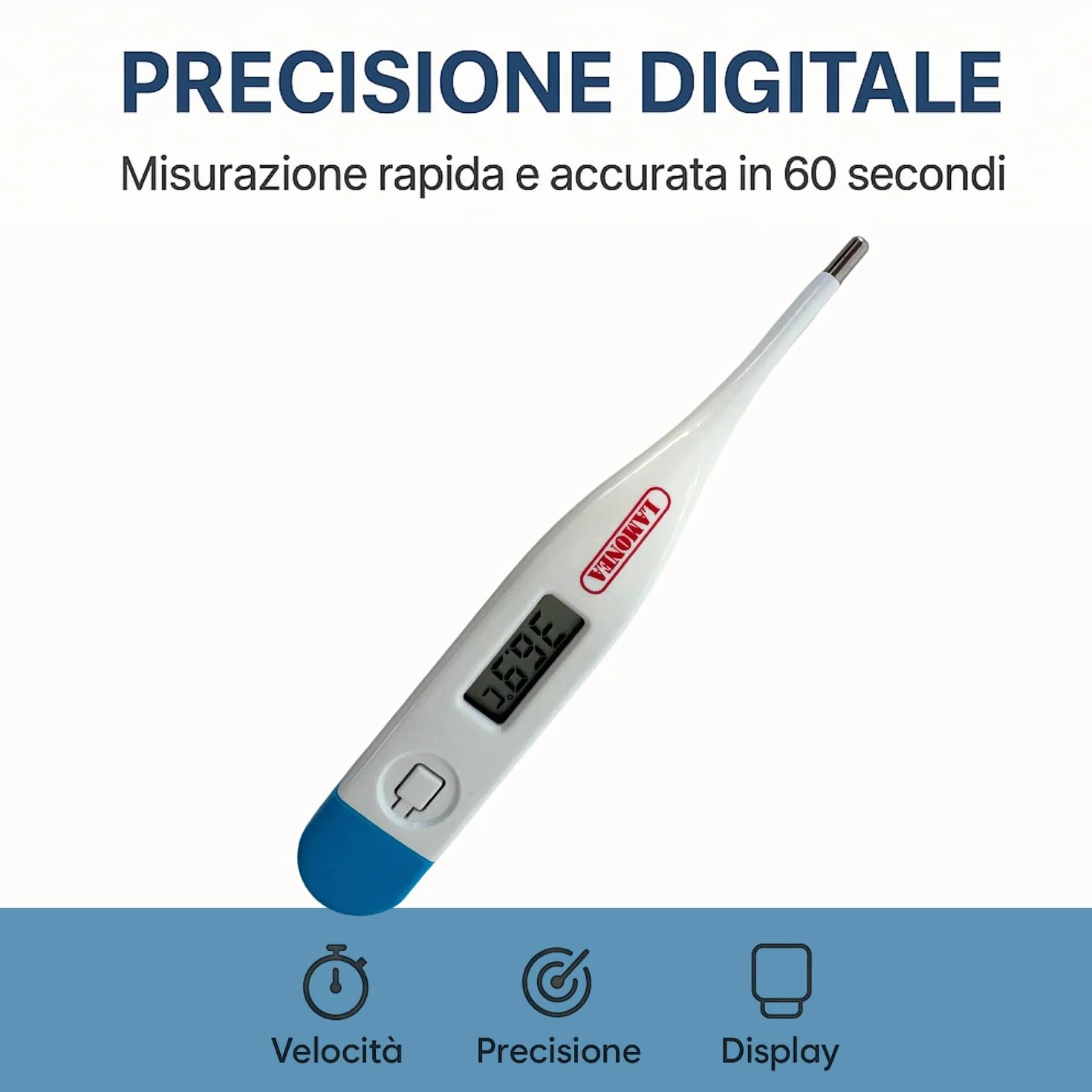 Termometro Digitale MC-101 Impermeabile Preciso Misura Febbre 60 Secondi Display LCS