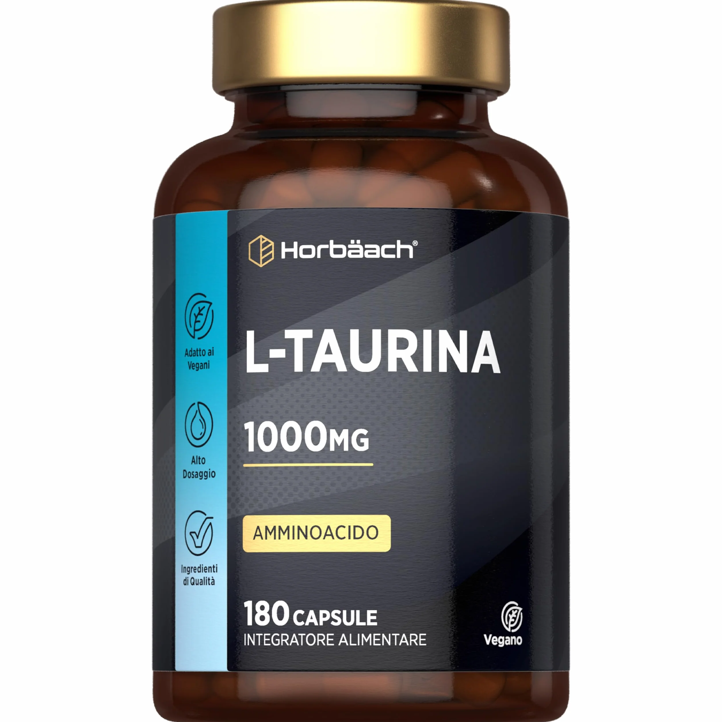 Horbaach Taurina 1000 mg 180 Capsule Vegane Aminoacidi Essenziali Pre Workout Post Workout