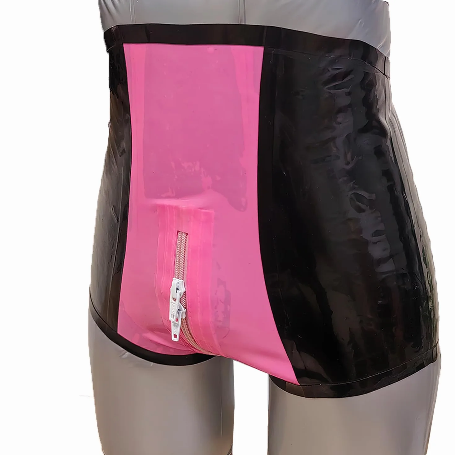 Pantaloncini in Lattice Nero e Rosa Donna, Slip Gomma Naturale con Cerniera Doppio Cursore per Costumi Cosplay