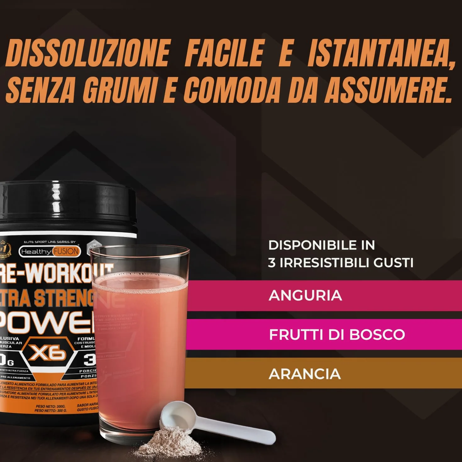 Pre-Workout bevanda energetica | con Creatina | Resistenza, energia e forza inarrestabile | Elimina la fatica e la stanchezza | Beta-Alanina, Taurina, Caffeina e Vitamine | 300g Arancia