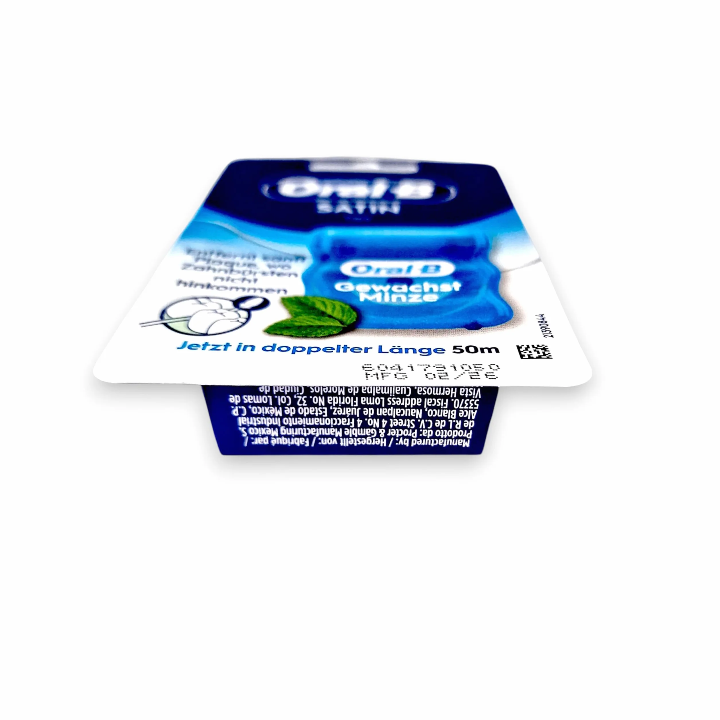 Oral-B Rotolo di nastro satinato per rimuovere la placca, il filo interdentale cerato per spazi ristretti, per una sensazione di freschezza e pulizia, sapore di menta, rotolo da 50 m