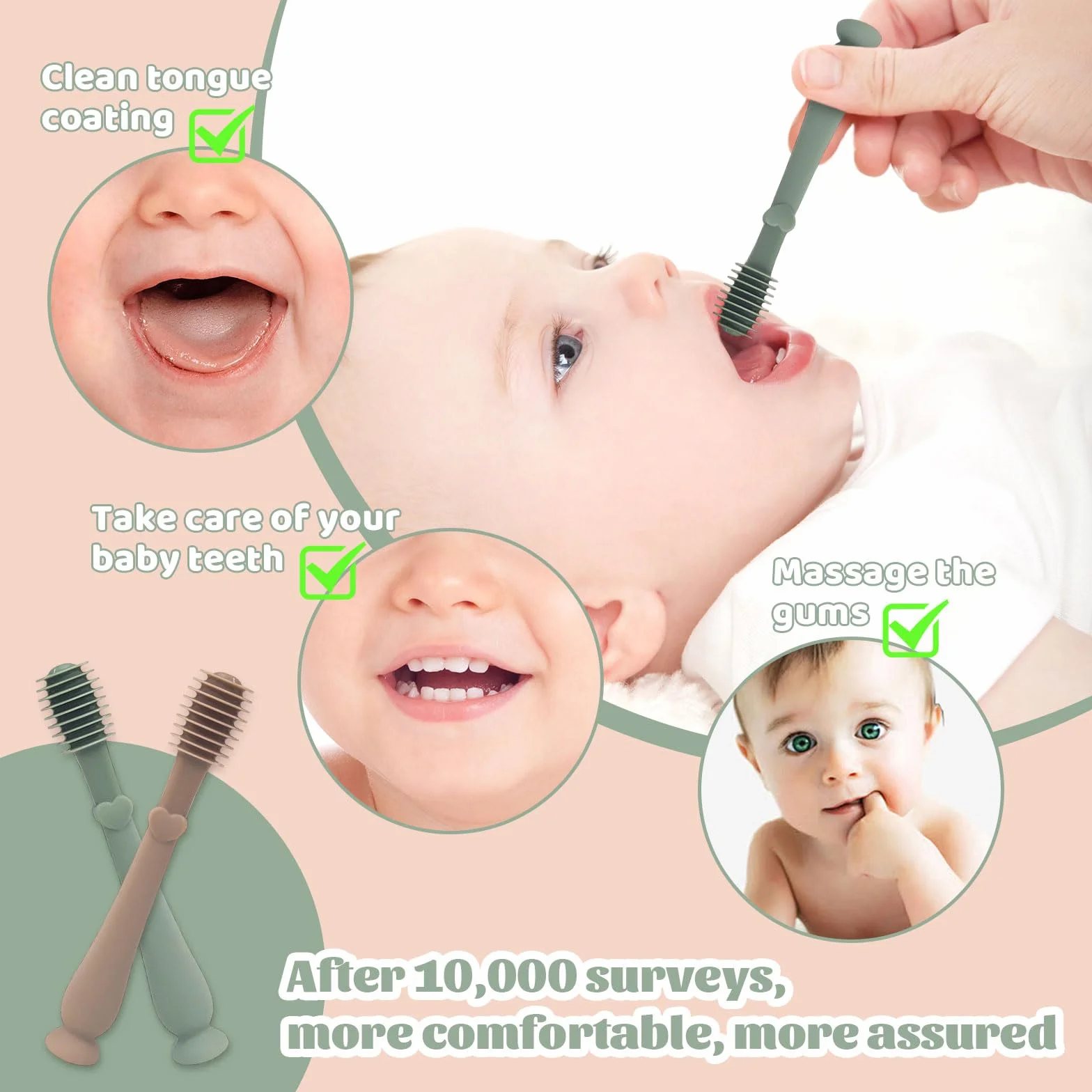 UILYNIU 4 Pezzi Silicone Spazzolino da Denti per Neonati, Spazzolino Bambini da Dito, Lingua Cleaning Neonato, Set Cura Dentale per Bambini