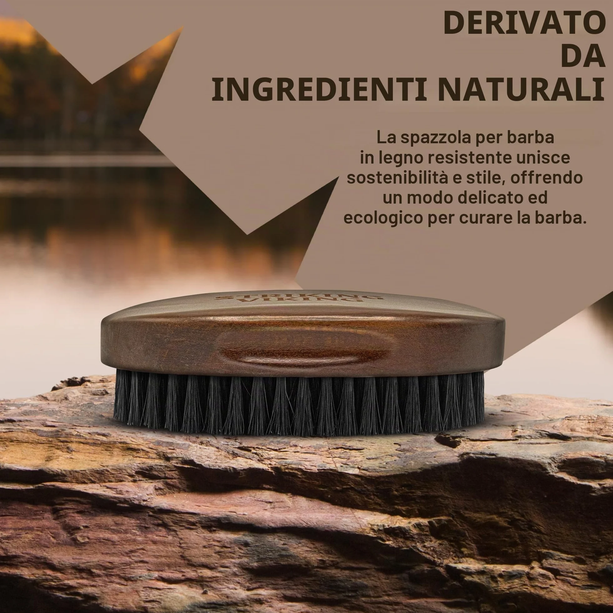Striking Vikings Spazzola da barba in setola di cinghiale per uomo - Spazzola da barba dal design ergonomico da 4,2" in legno di spiaggia di origine naturale
