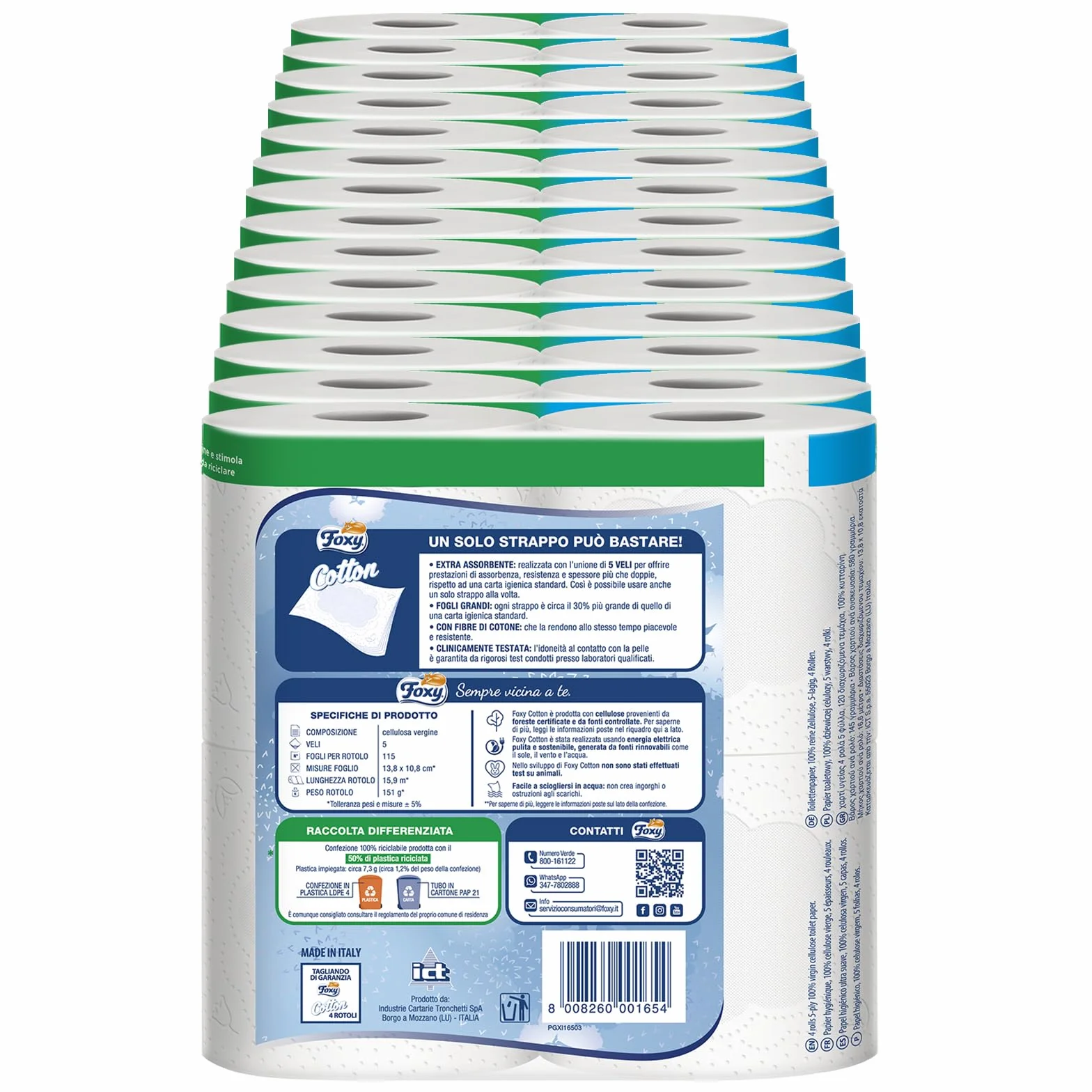Carta Igienica 5 Veli 56 Rotoli 115 Strappi con Fibre di Cotone FSC