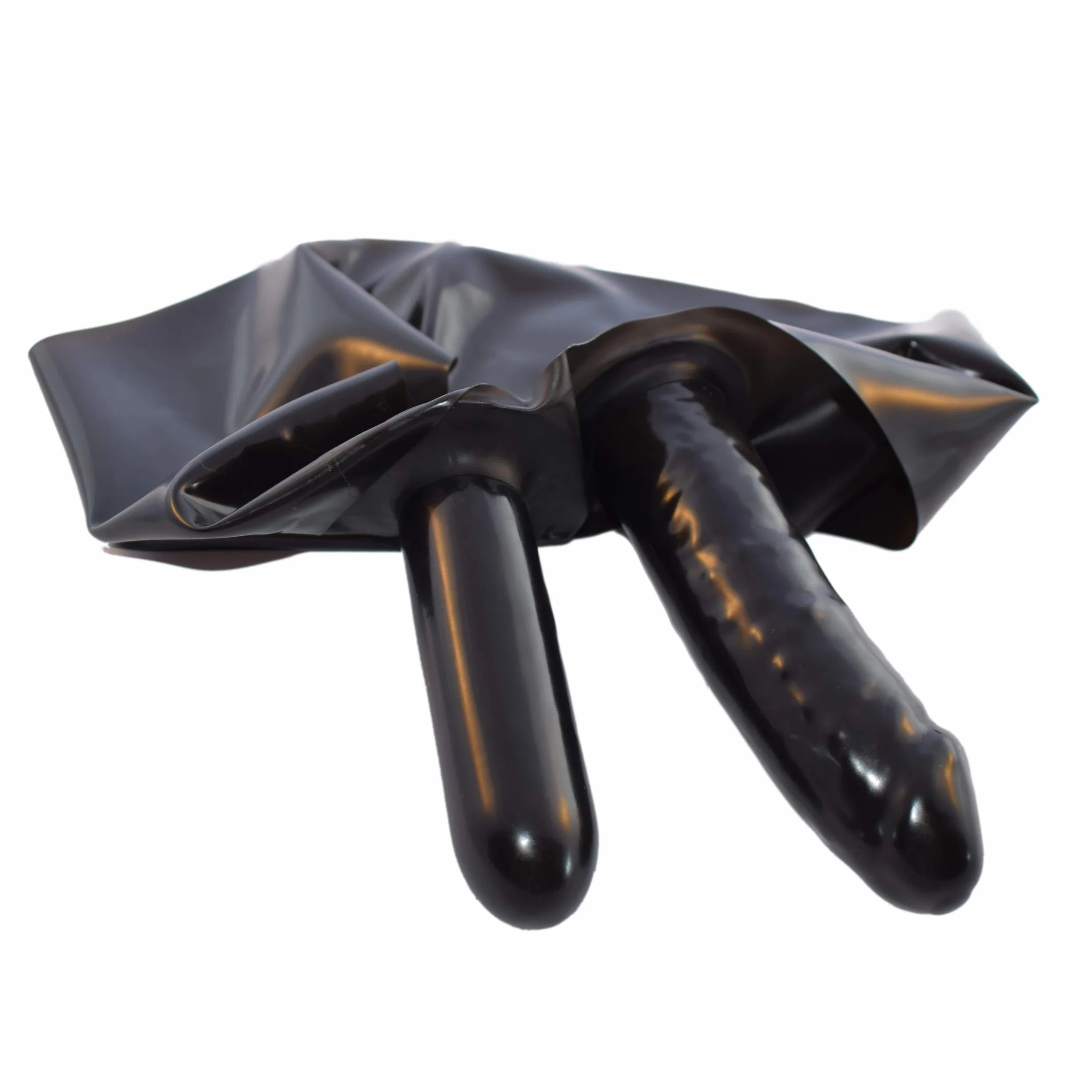 Rubberfashion Slip in Gomma Sexy Mini Lattice Intimo Donna con Preservativo Anale e Dildo Vaginale