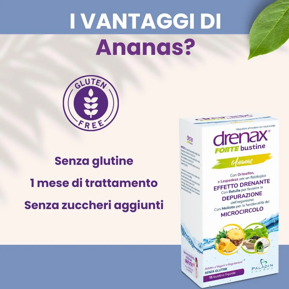 Drenax Forte Bustine Ananas Integratore Alimentare Drenante 15 Bustine