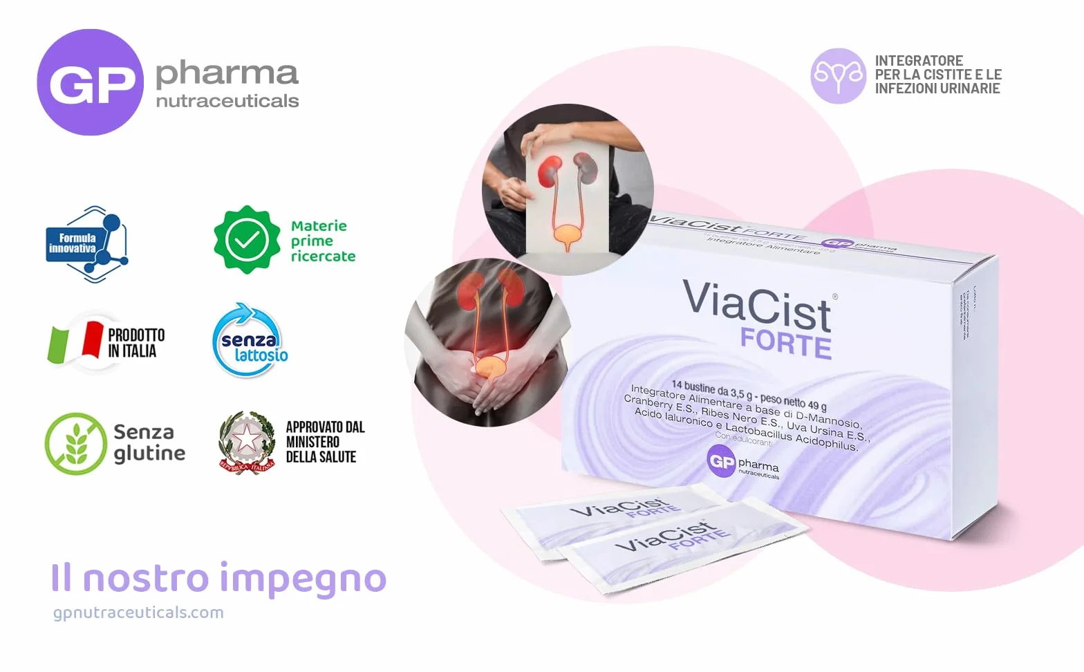 ViaCist® FORTE GP Nutraceuticals– Integratore Cistite Donna con D-Mannosio Puro, Probiotici, Acido Ialuronico e Ribes Nero – Supporto Vie Urinarie, Benessere Intimo Femminile e Difese Naturali