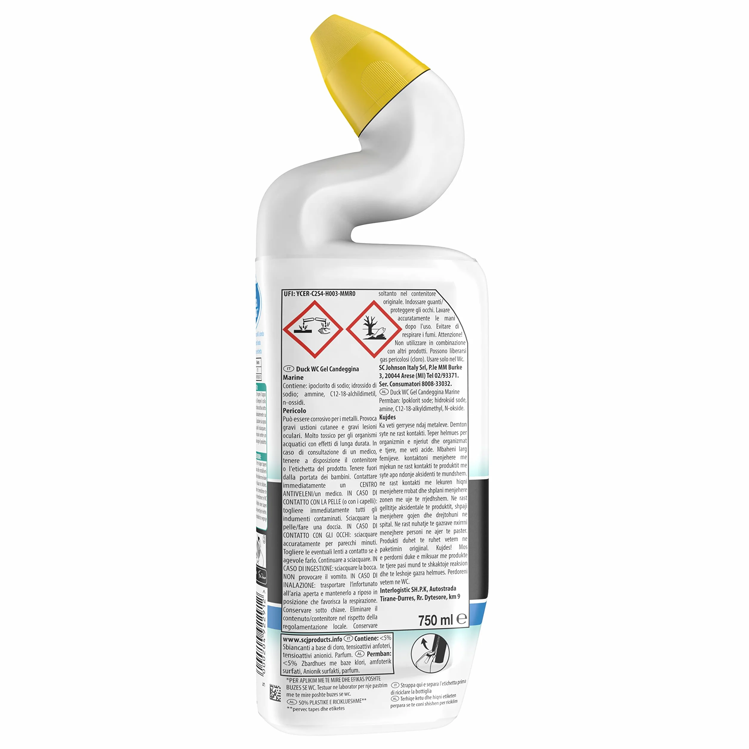 Duck WC Gel Candeggina - Liquido per WC, Igienizza e profuma, Fragranza Marine, Formato Scorta da 12 pezzi